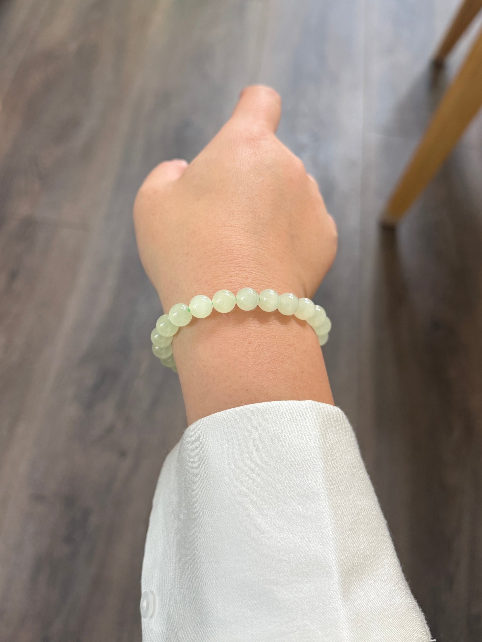 Light Green Natural Hetian Jade Beaded Bracelet, Authentic Nephrite Jade