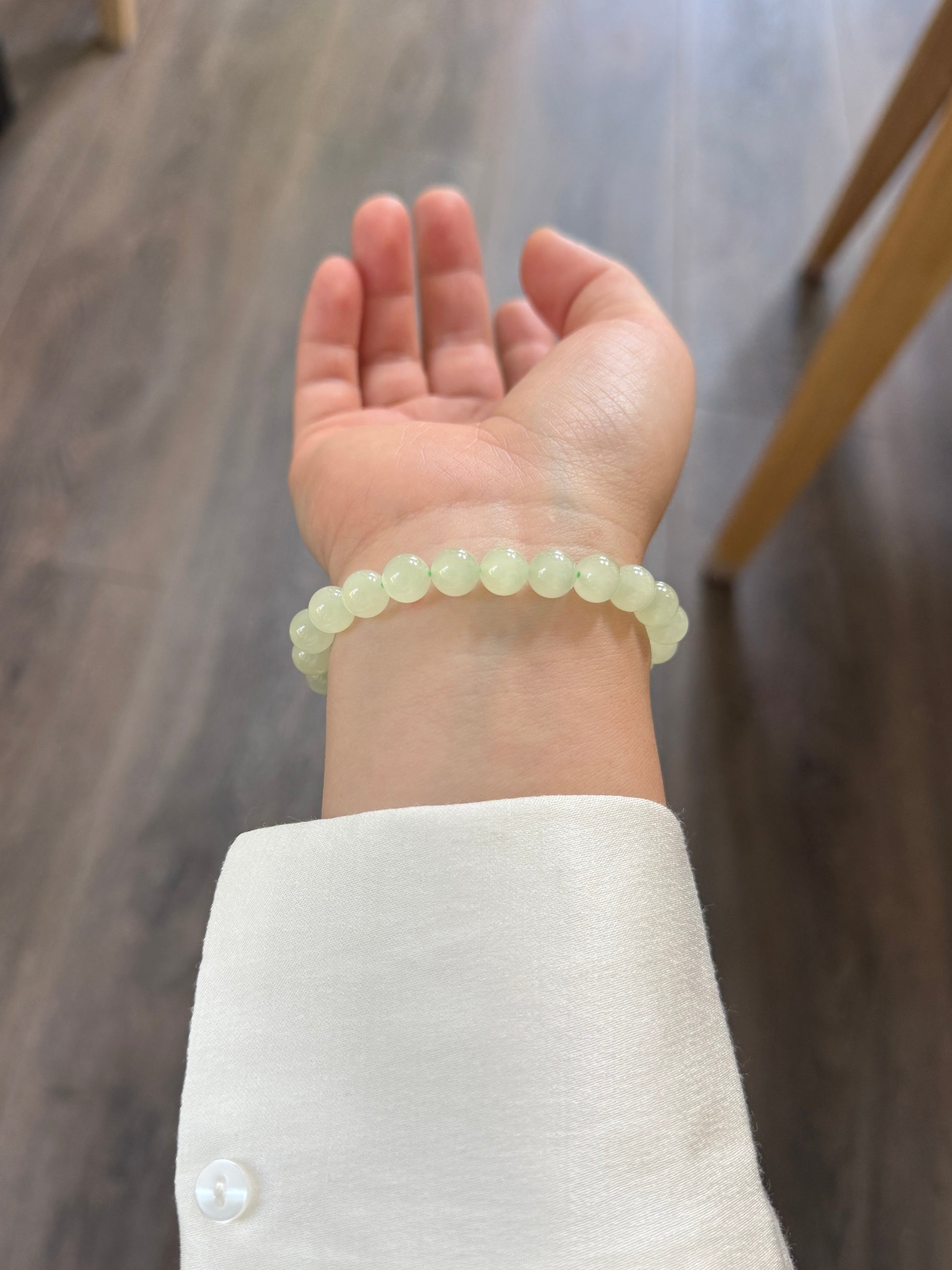Light Green Natural Hetian Jade Beaded Bracelet, Authentic Nephrite Jade