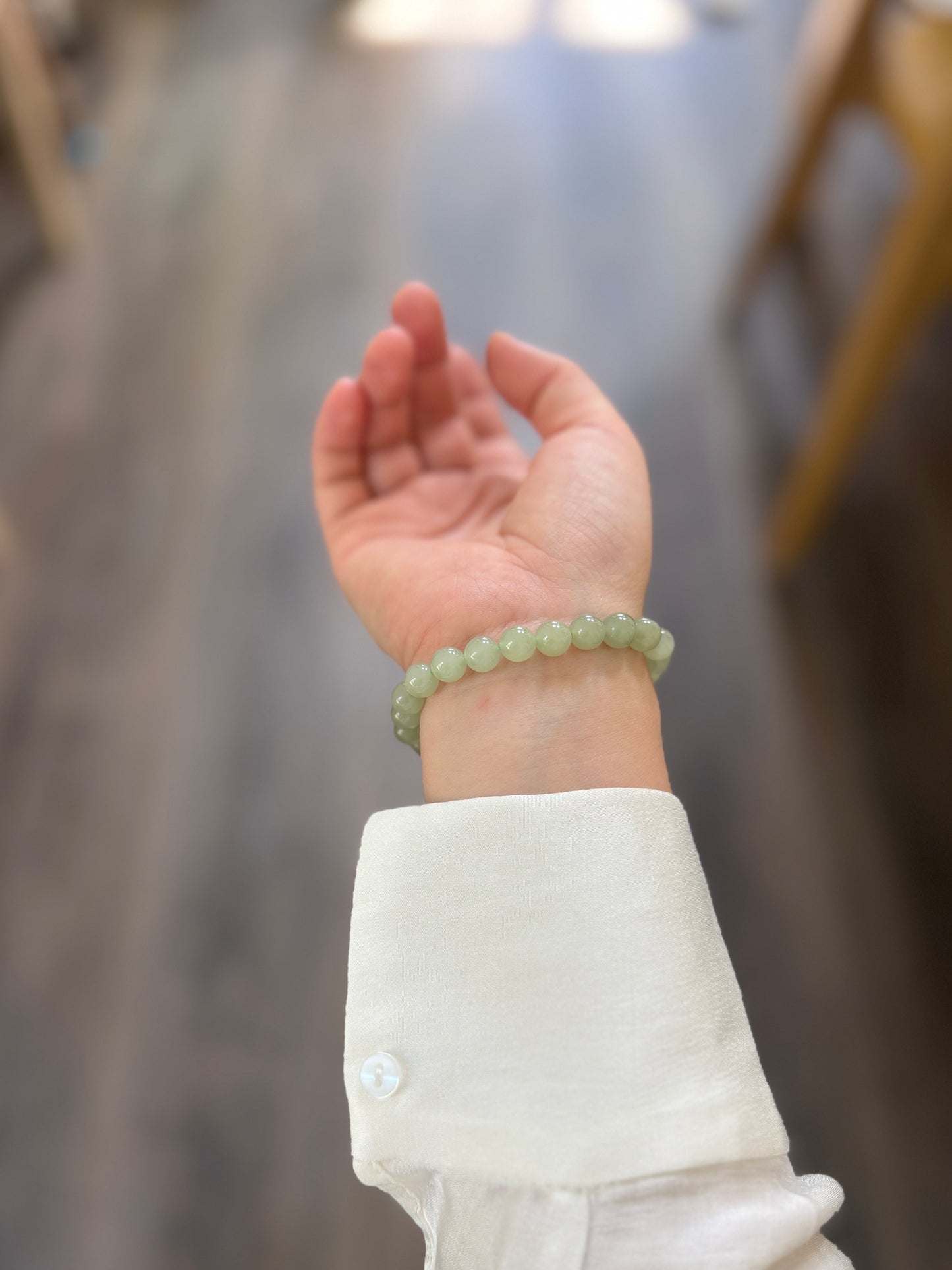 Light Green Natural Hetian Jade Beaded Bracelet, Authentic Nephrite Jade