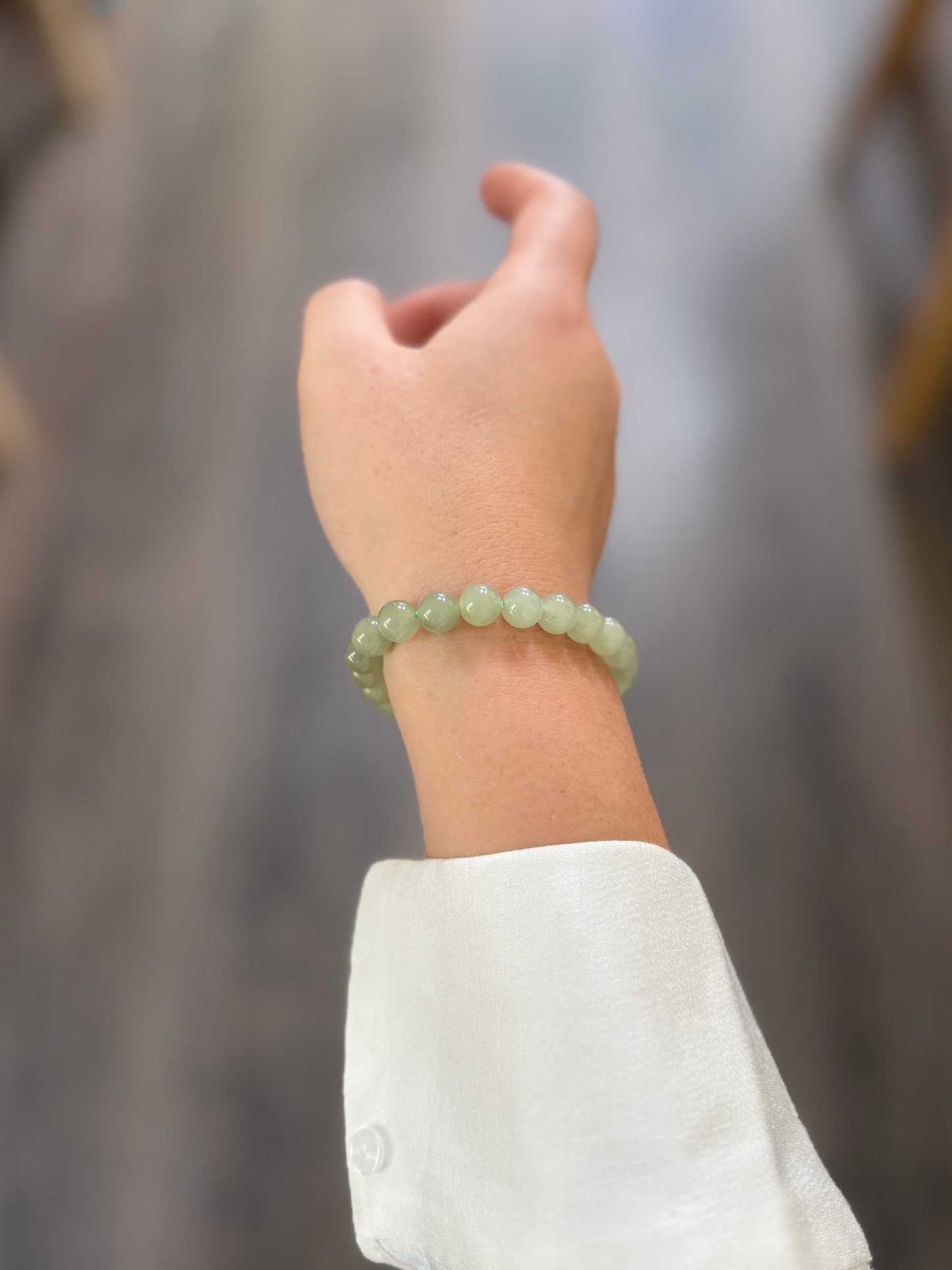 Light Green Natural Hetian Jade Beaded Bracelet, Authentic Nephrite Jade