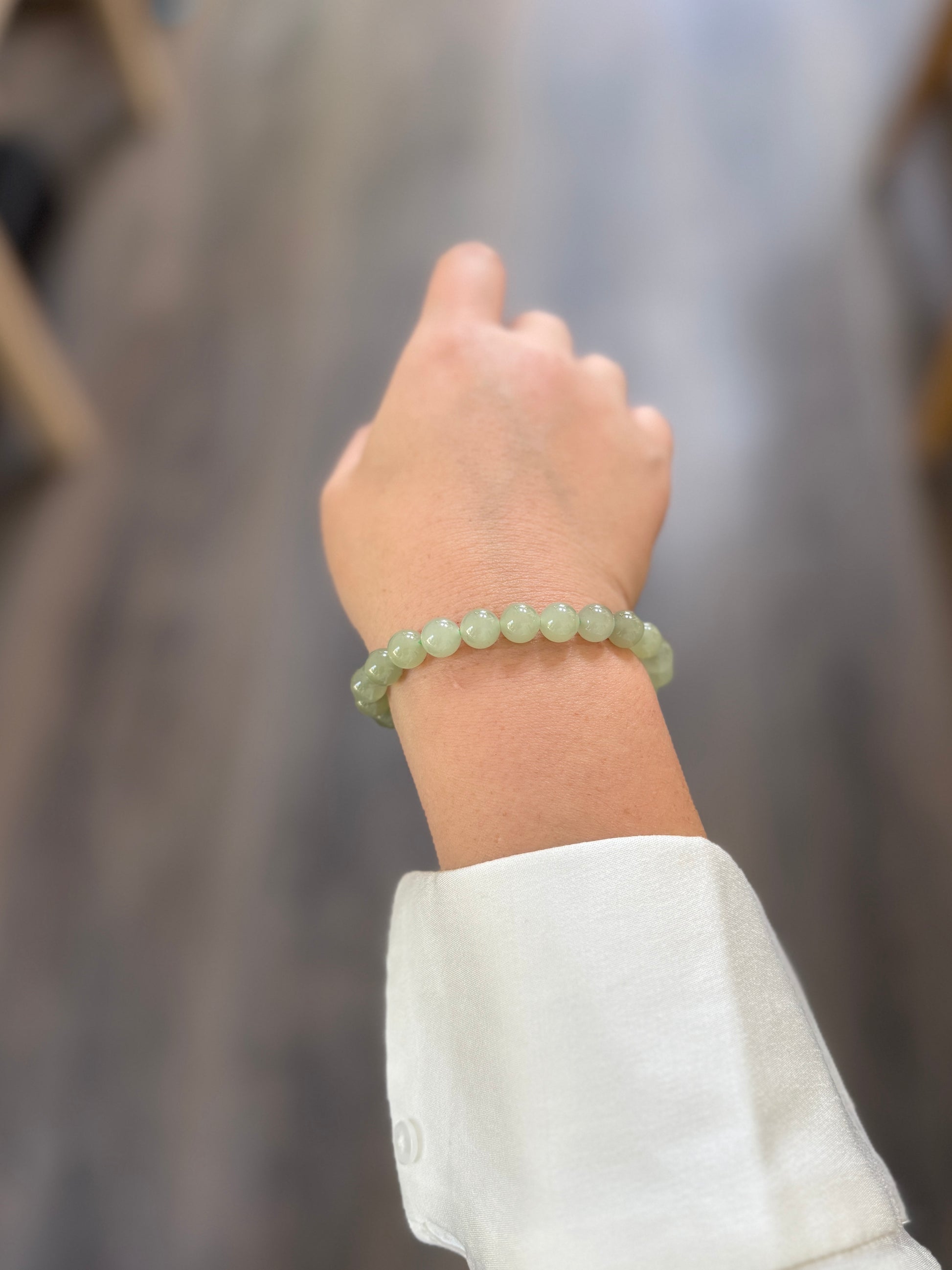 Light Green Natural Hetian Jade Beaded Bracelet, Authentic Nephrite Jade