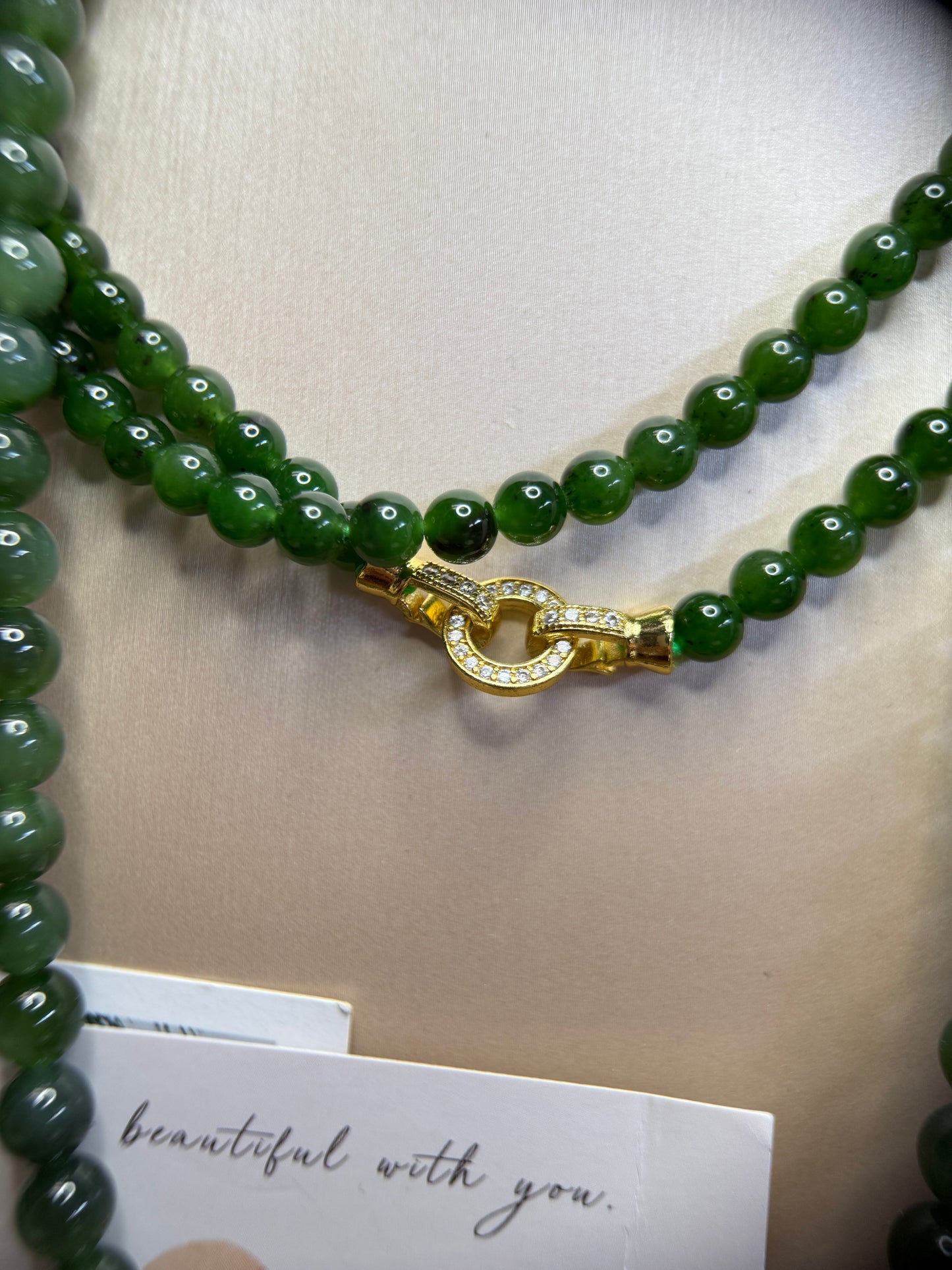 Long Jade Beaded Necklace, Natural Nephrite Hetian Jade