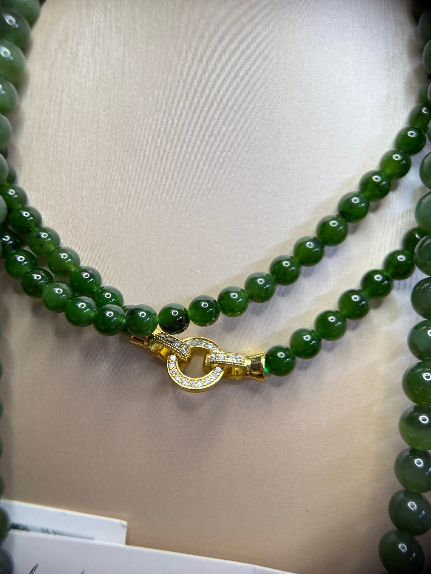 Long Jade Beaded Necklace, Natural Nephrite Hetian Jade