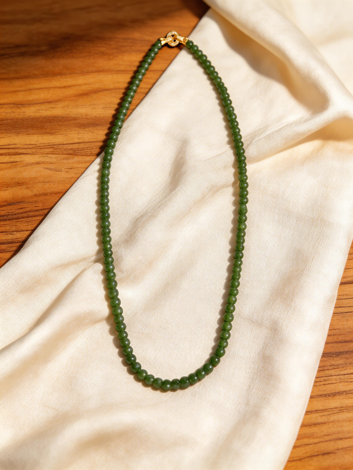 Long Jade Beaded Necklace, Natural Nephrite Hetian Jade