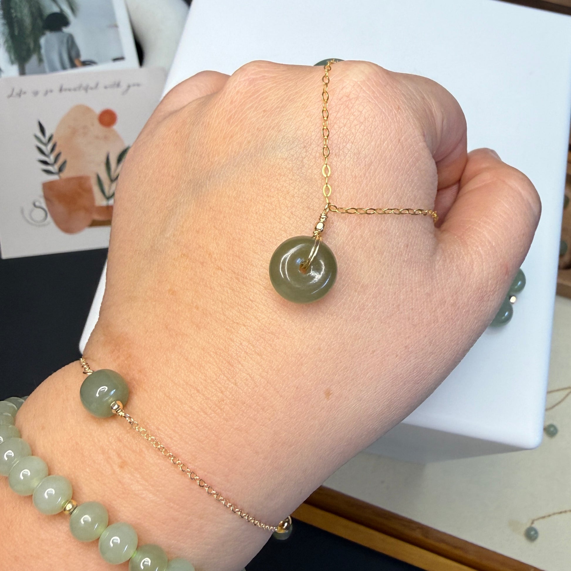 Minimalist Hetian jade jewelry set 925 Sterling Silver 3-piece Necklace+Bracelet+Earrings 5