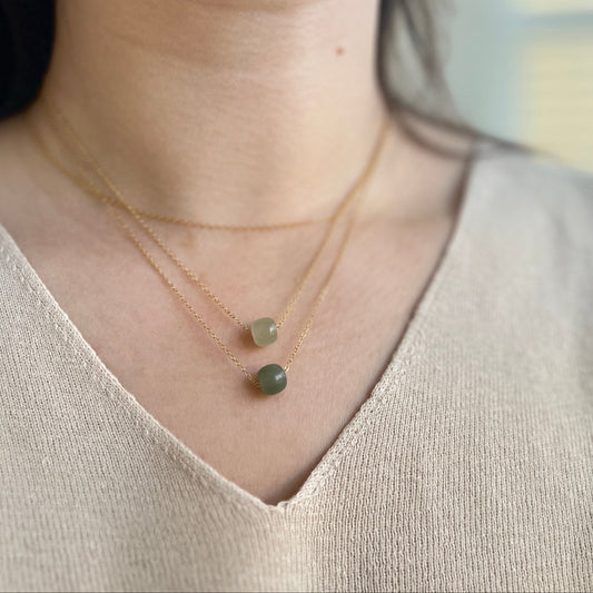Genuine Hetian Jade Necklace, Dainty Natural Nephrite Beads
