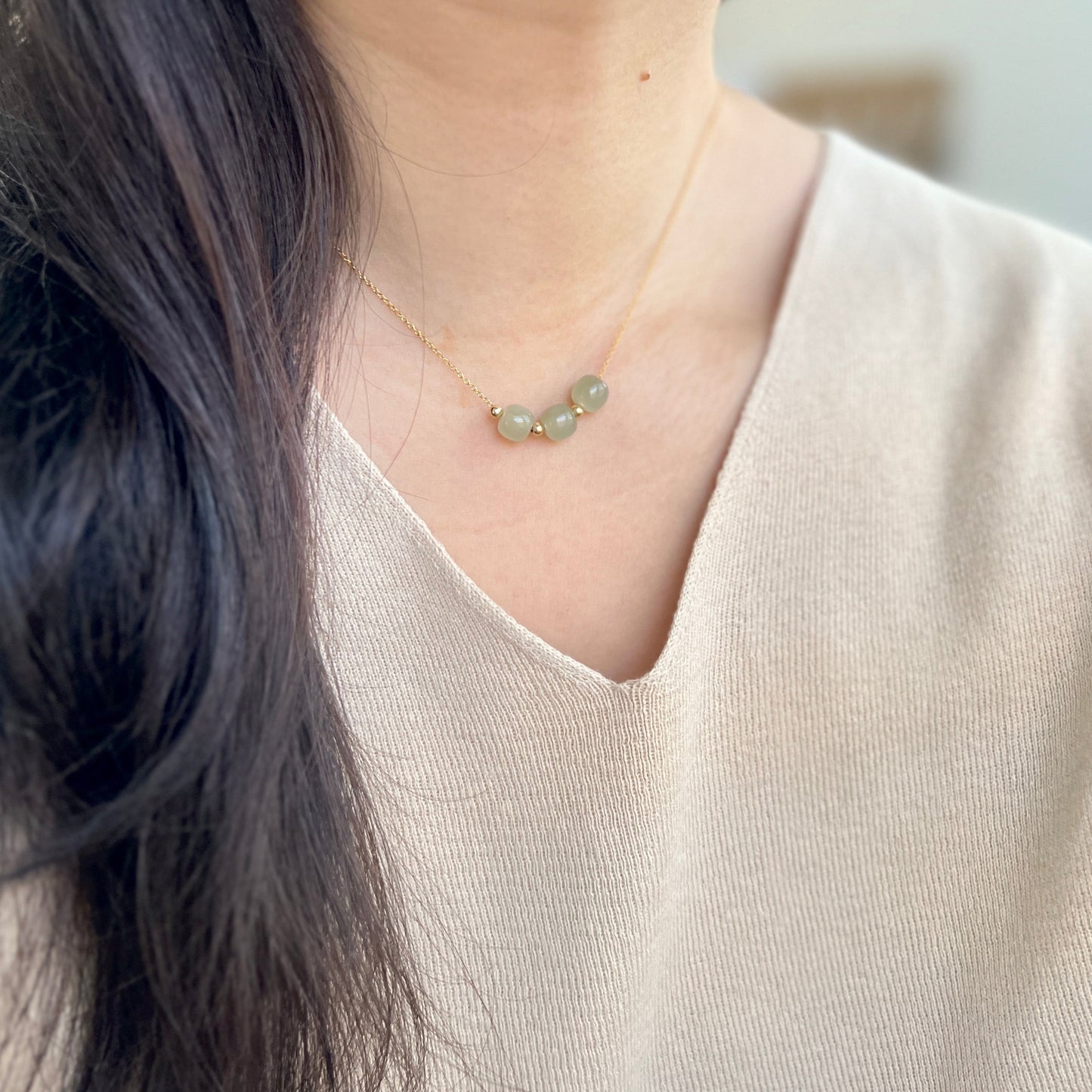 Genuine Hetian Jade Necklace, Dainty Natural Nephrite Beads
