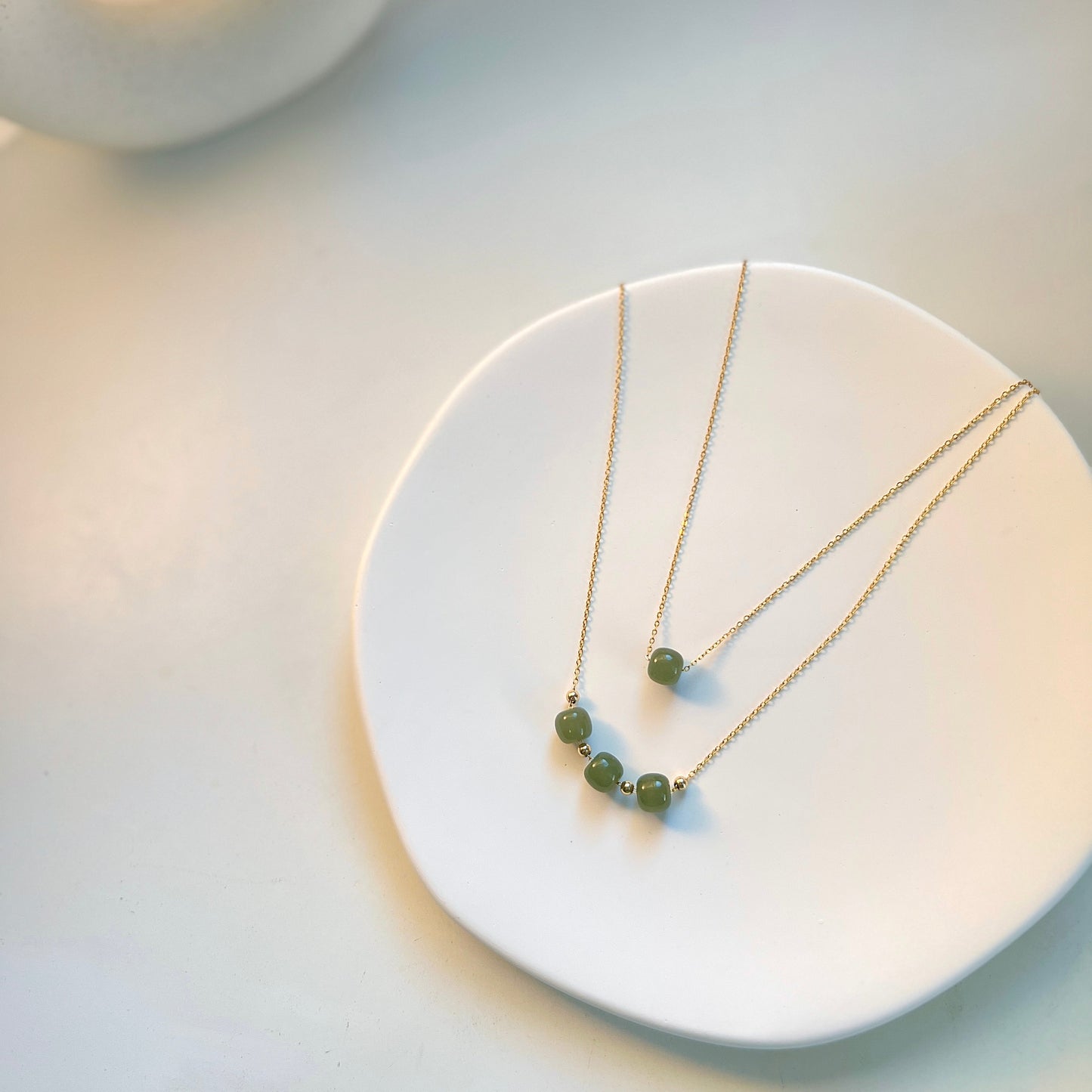 Minimalist Natural Hetian Jade Necklace, One single Jade Bead Dainty Choker, Dainty Jade Necklace, Nephrite Necklace, 3 Jade Beads Necklace 