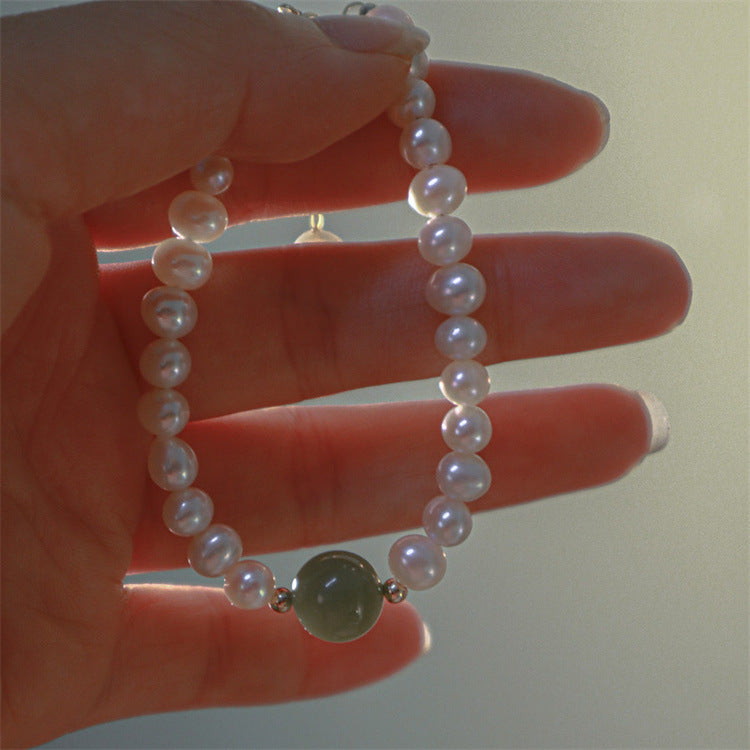 Fresh Water Pearl Stretch Bracelet with Natural Hetian Jade