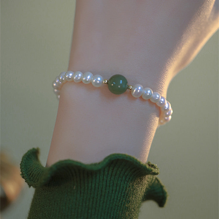 Fresh Water Pearl Stretch Bracelet with Natural Hetian Jade