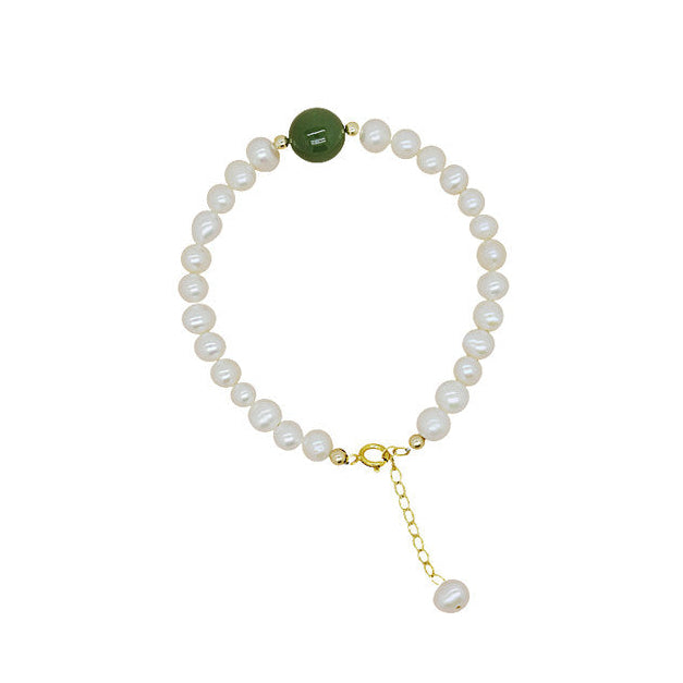 Fresh Water Pearl Stretch Bracelet with Natural Hetian Jade