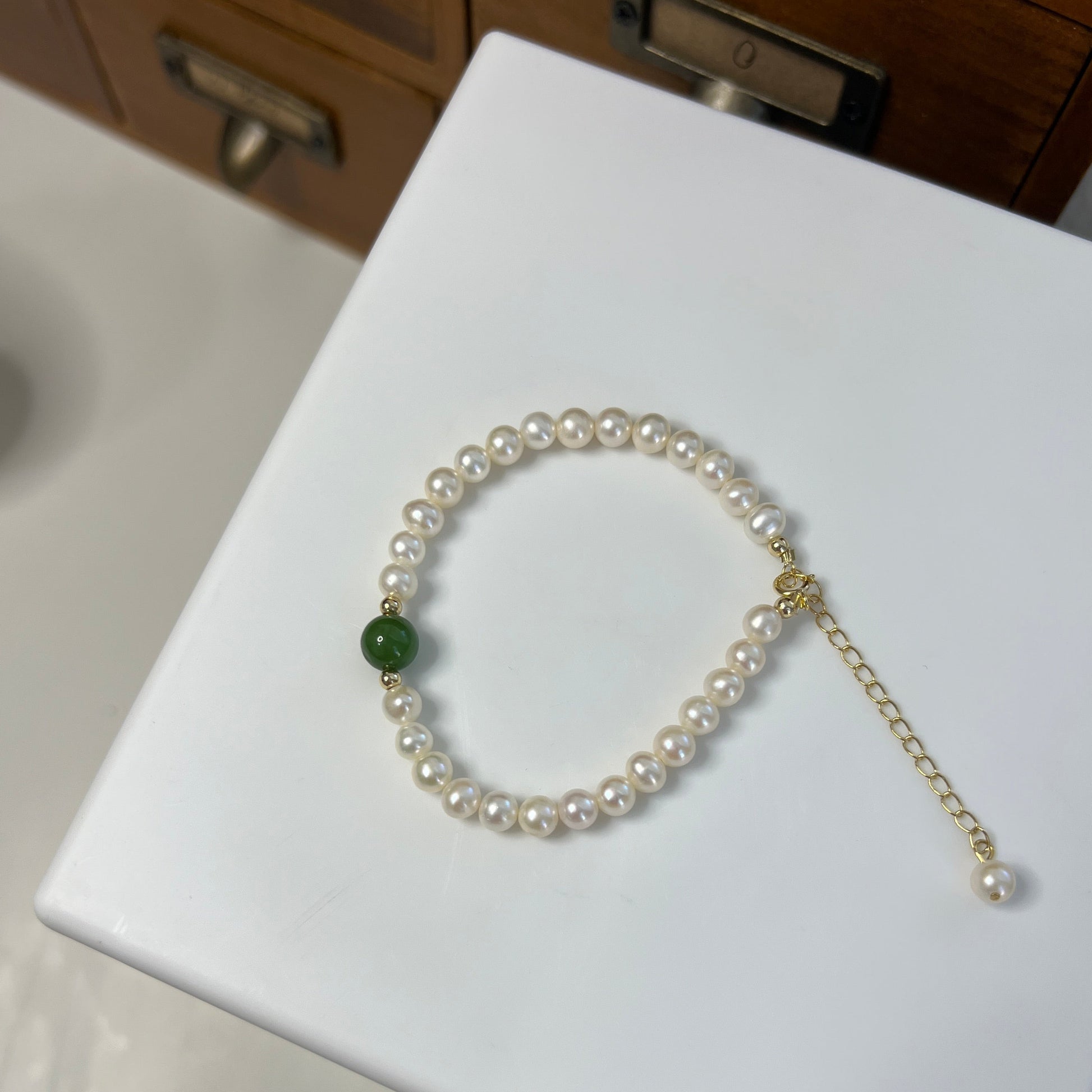 Natural FreshWater Pearl Bracelet, Pearl with Gemstone Bracelet, Pearl Jade Bracelet, Fresh Water Pearl, Round Pearl Bracelet with Charm

