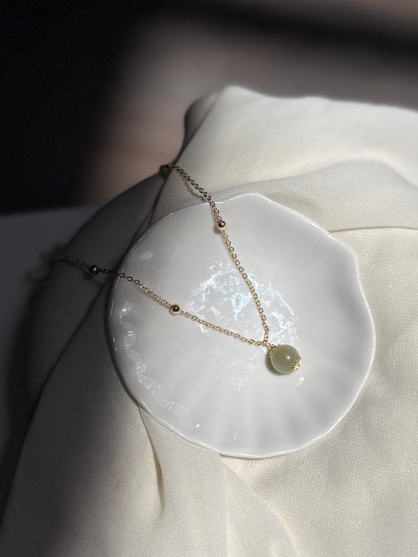 Natural Hetian Jade Necklace, Nephrite Dainty Charm
