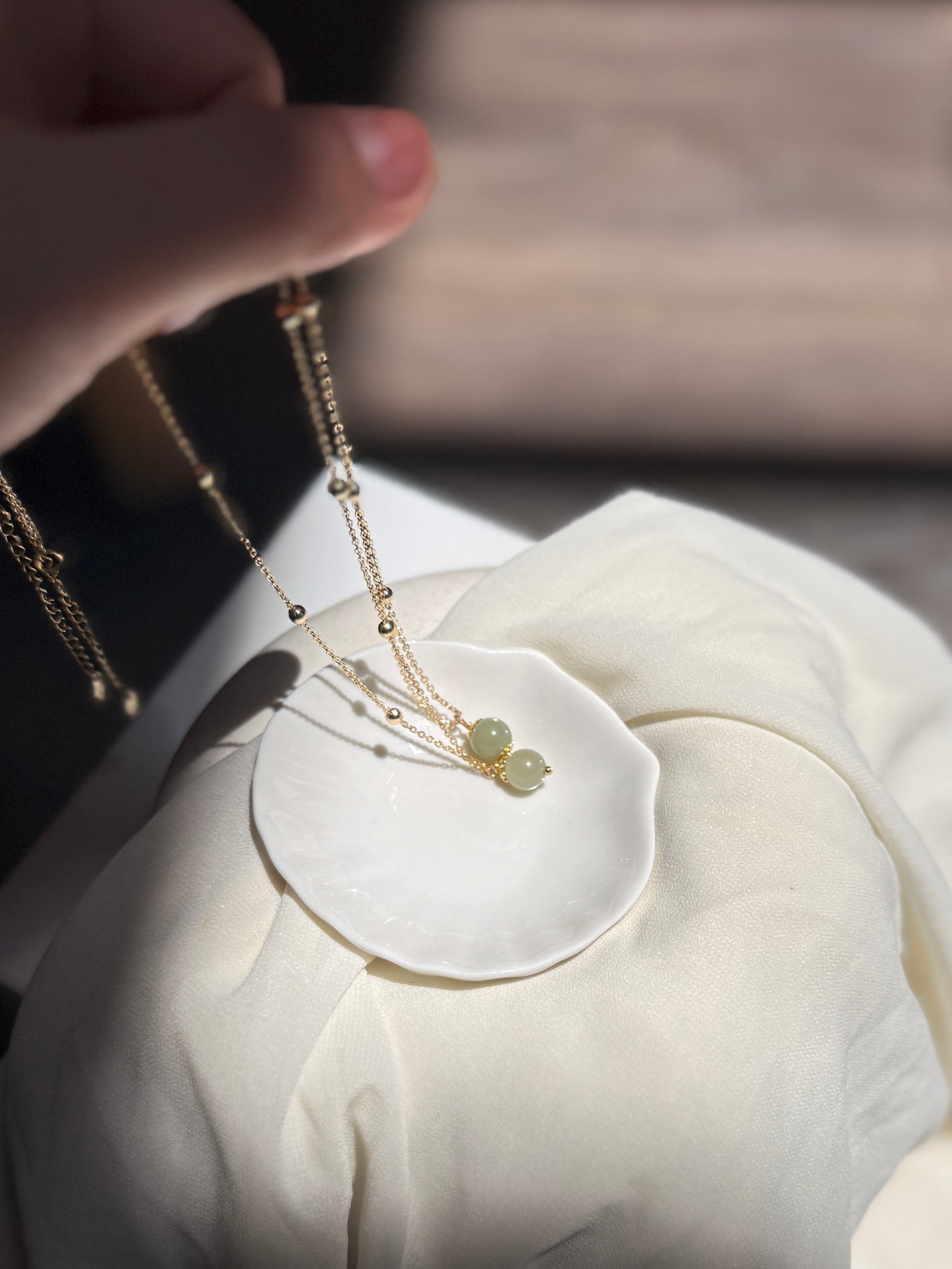 Natural Hetian Jade Necklace, Nephrite Dainty Charm