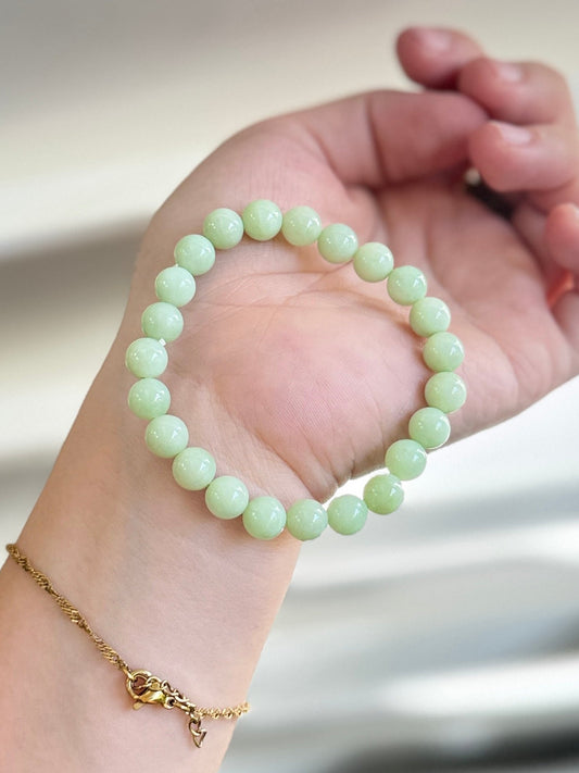Natural Hetian Jade Beaded Bracelet, Authentic Light Green Nephrite Jade