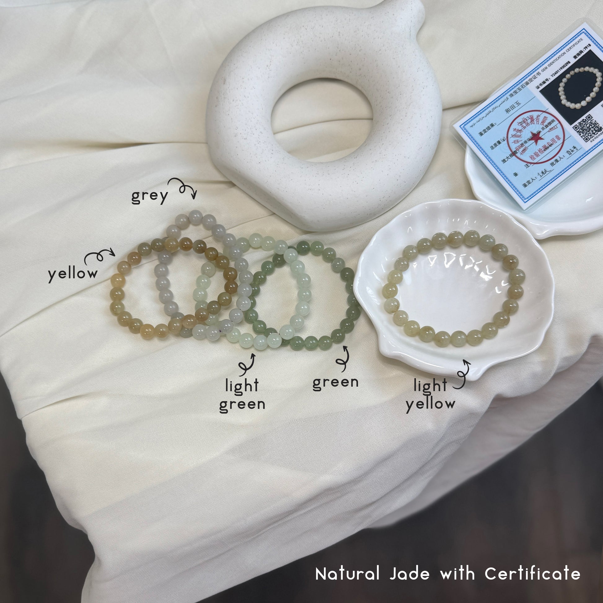 Natural Hetian Jade Beaded Bracelet, Authentic Nephrite Jade