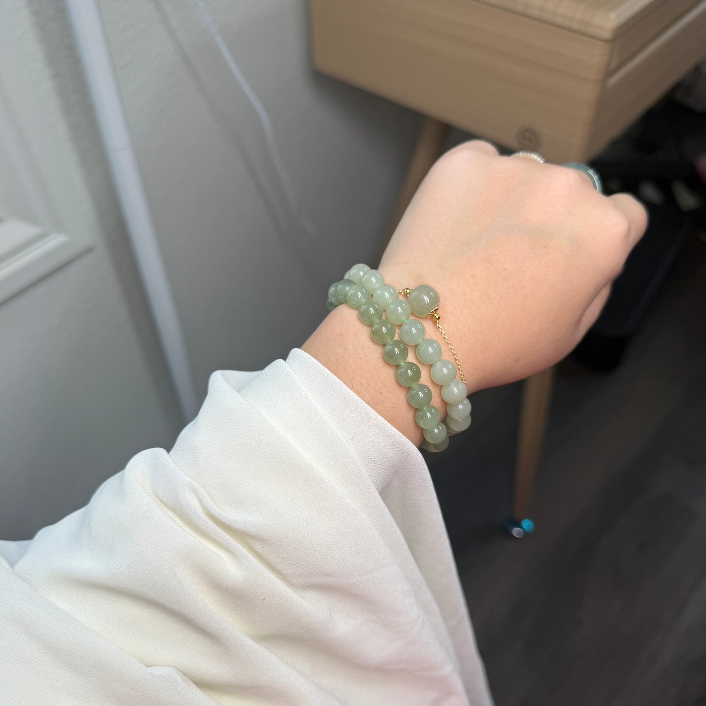 Natural Hetian Jade Beaded Bracelet, Authentic Nephrite Jade