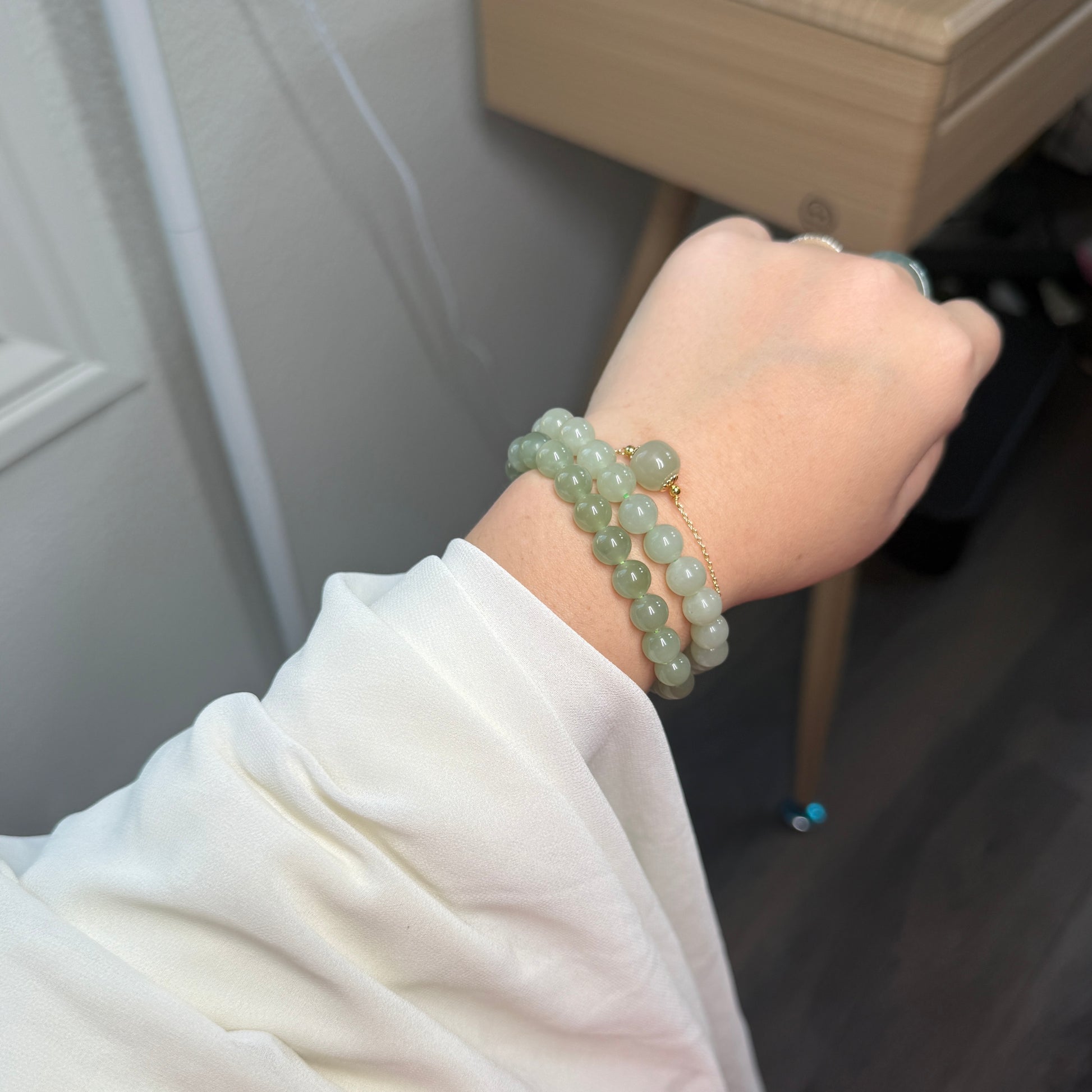 Natural Hetian Jade Beaded Bracelet, Authentic Nephrite Jade