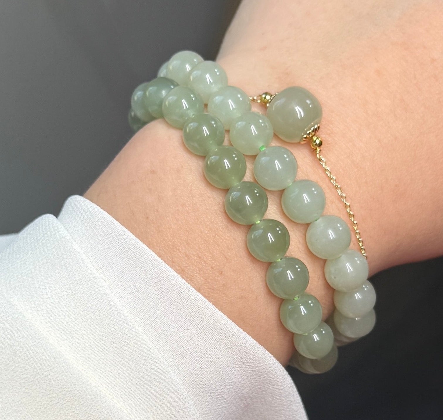 Natural Hetian Jade Beaded Bracelet, Authentic Nephrite Jade