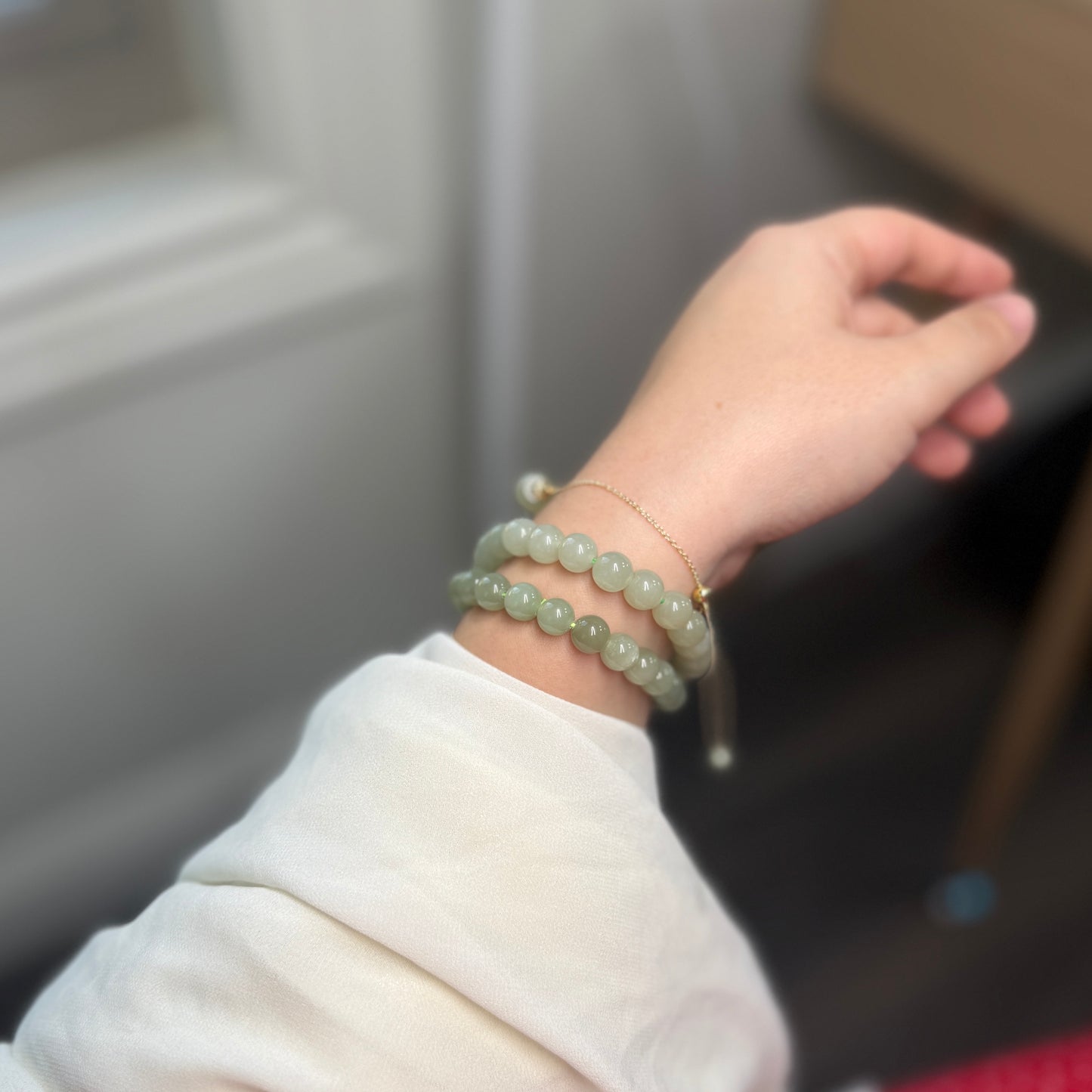 Natural Hetian Jade Beaded Bracelet, Authentic Nephrite Jade
