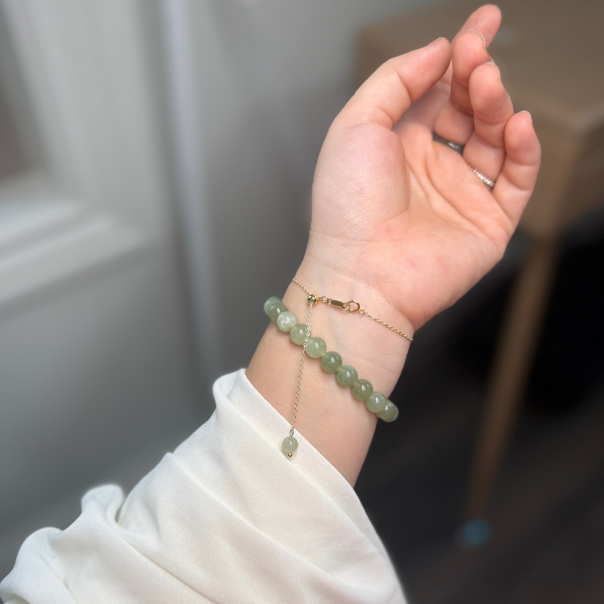 Natural Hetian Jade Beaded Bracelet, Authentic Nephrite Jade
