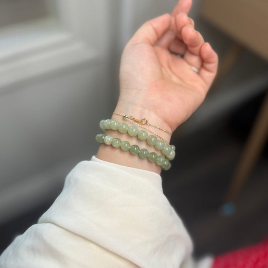 Natural Hetian Jade Beaded Bracelet, Authentic Nephrite Jade