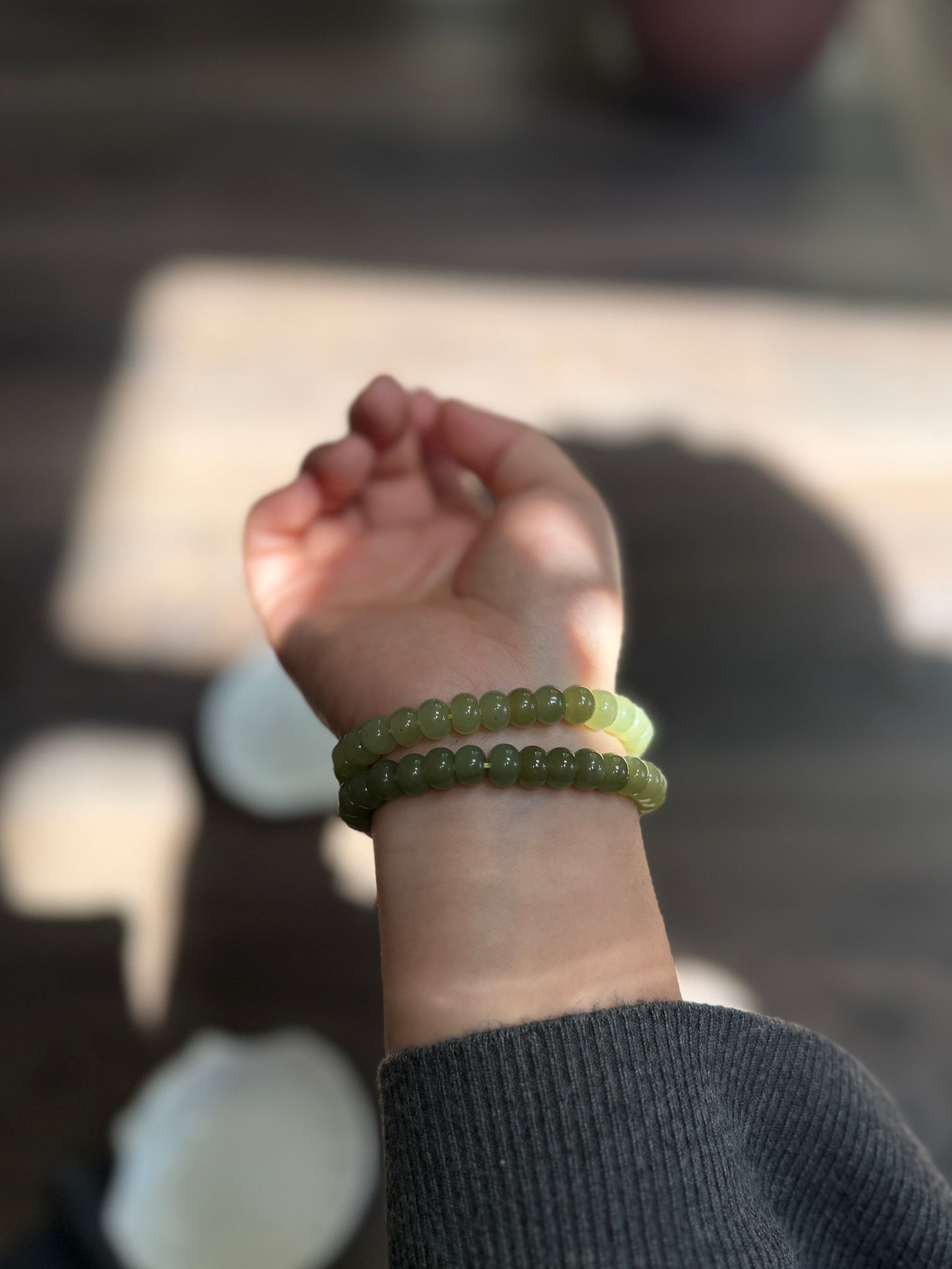 Natural Hetian Jade Beaded Bracelet, Authentic Nephrite Jade