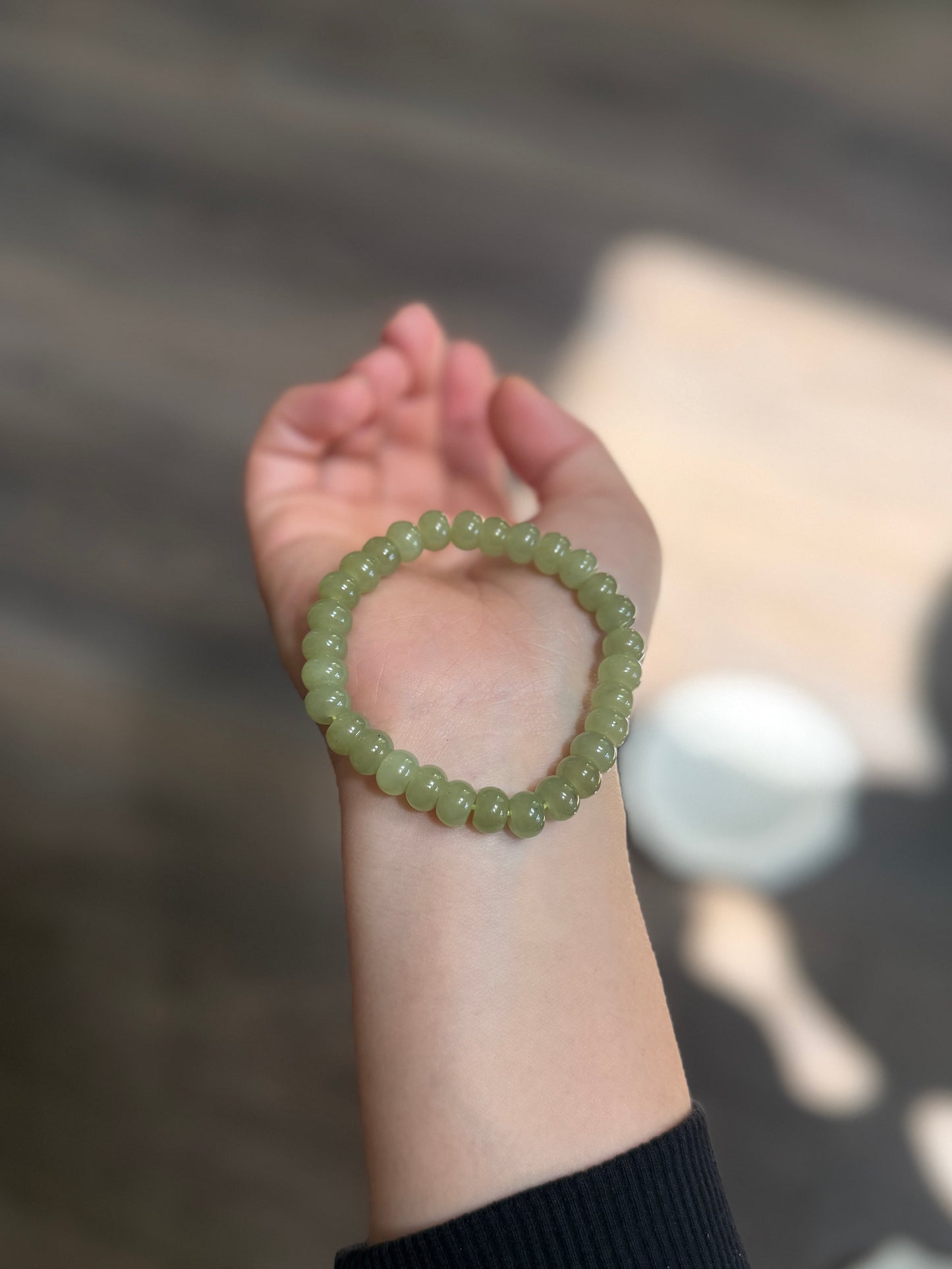 Natural Hetian Jade Beaded Bracelet, Authentic Nephrite Jade