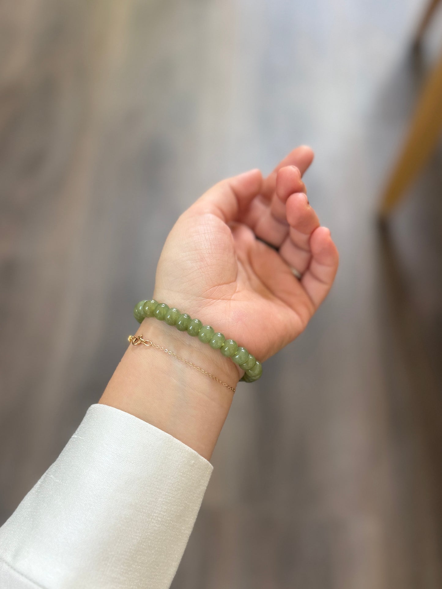 Natural Hetian Jade Beaded Bracelet, Authentic Nephrite Jade