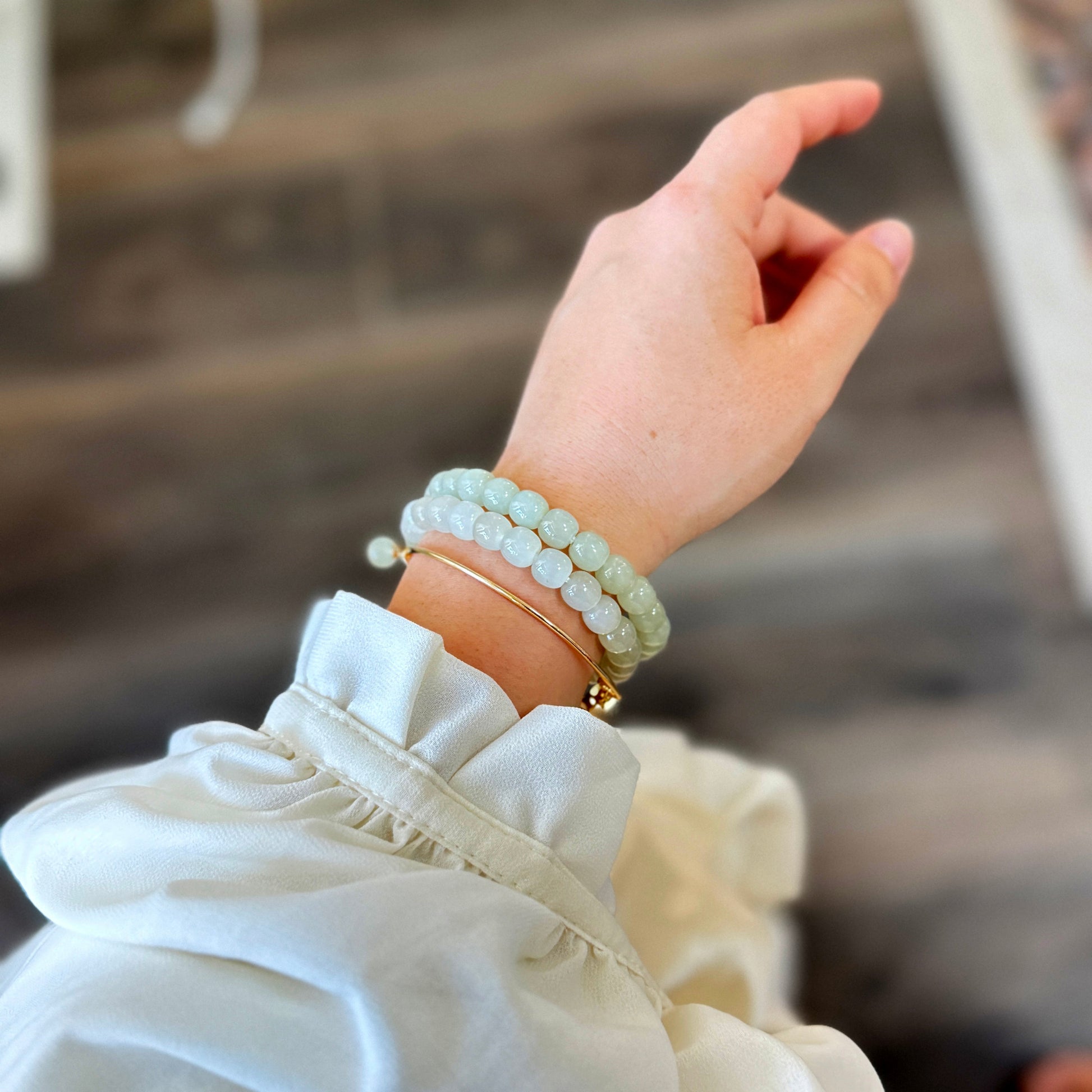 Natural Hetian Jade Beaded Bracelet, Authentic Nephrite Jade