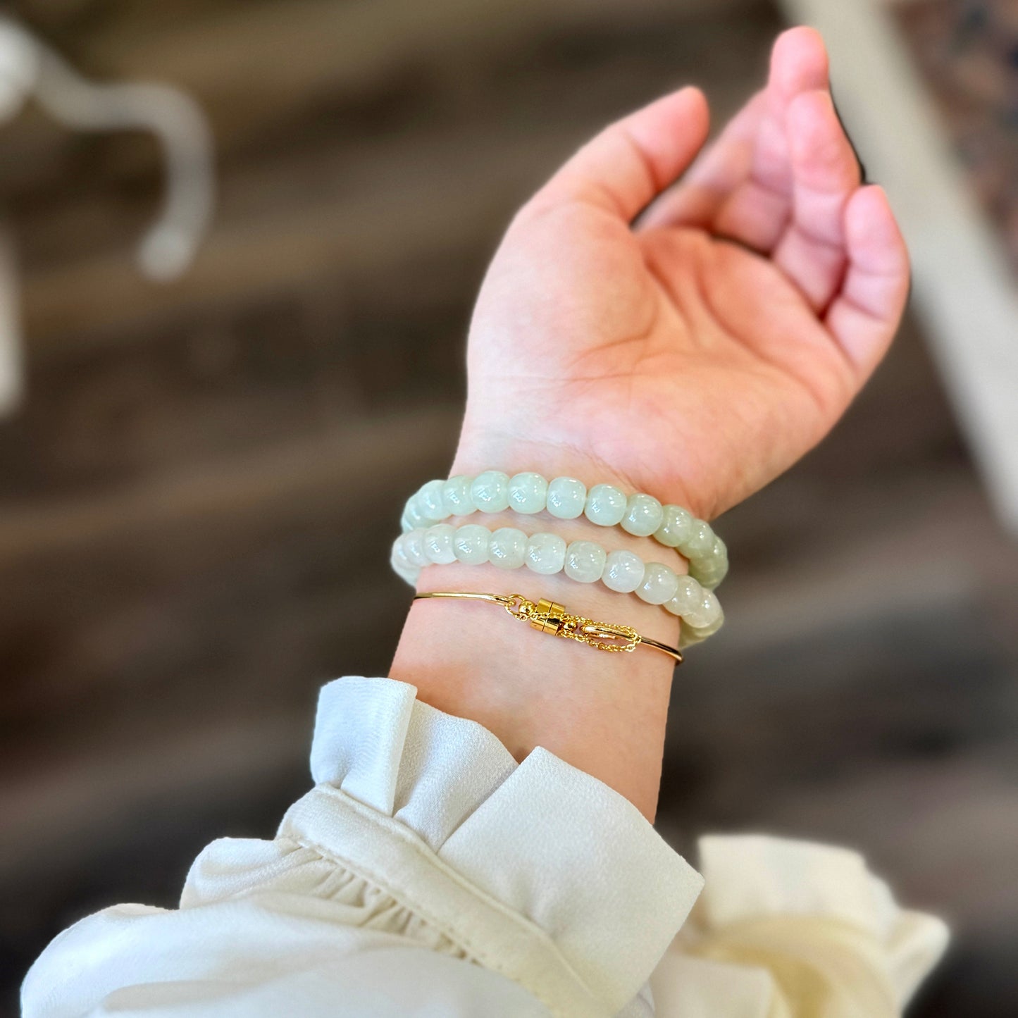Natural Hetian Jade Beaded Bracelet, Authentic Nephrite Jade