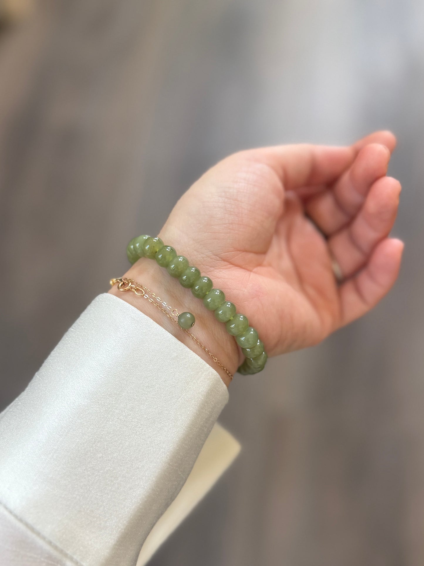 Natural Hetian Jade Beaded Bracelet, Authentic Nephrite Jade