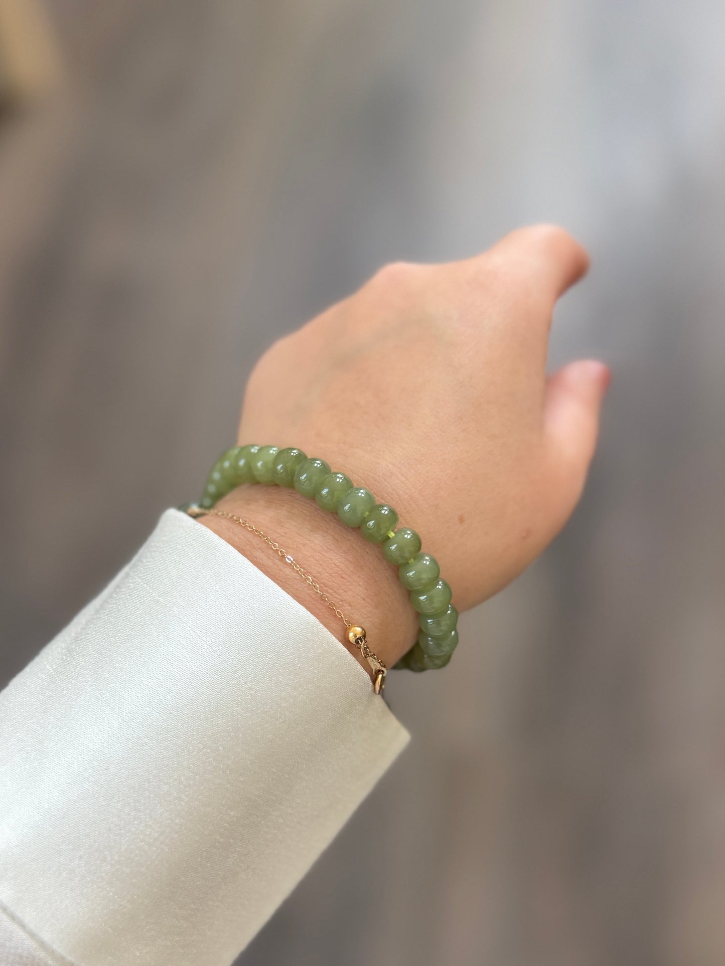 Natural Hetian Jade Beaded Bracelet, Authentic Nephrite Jade