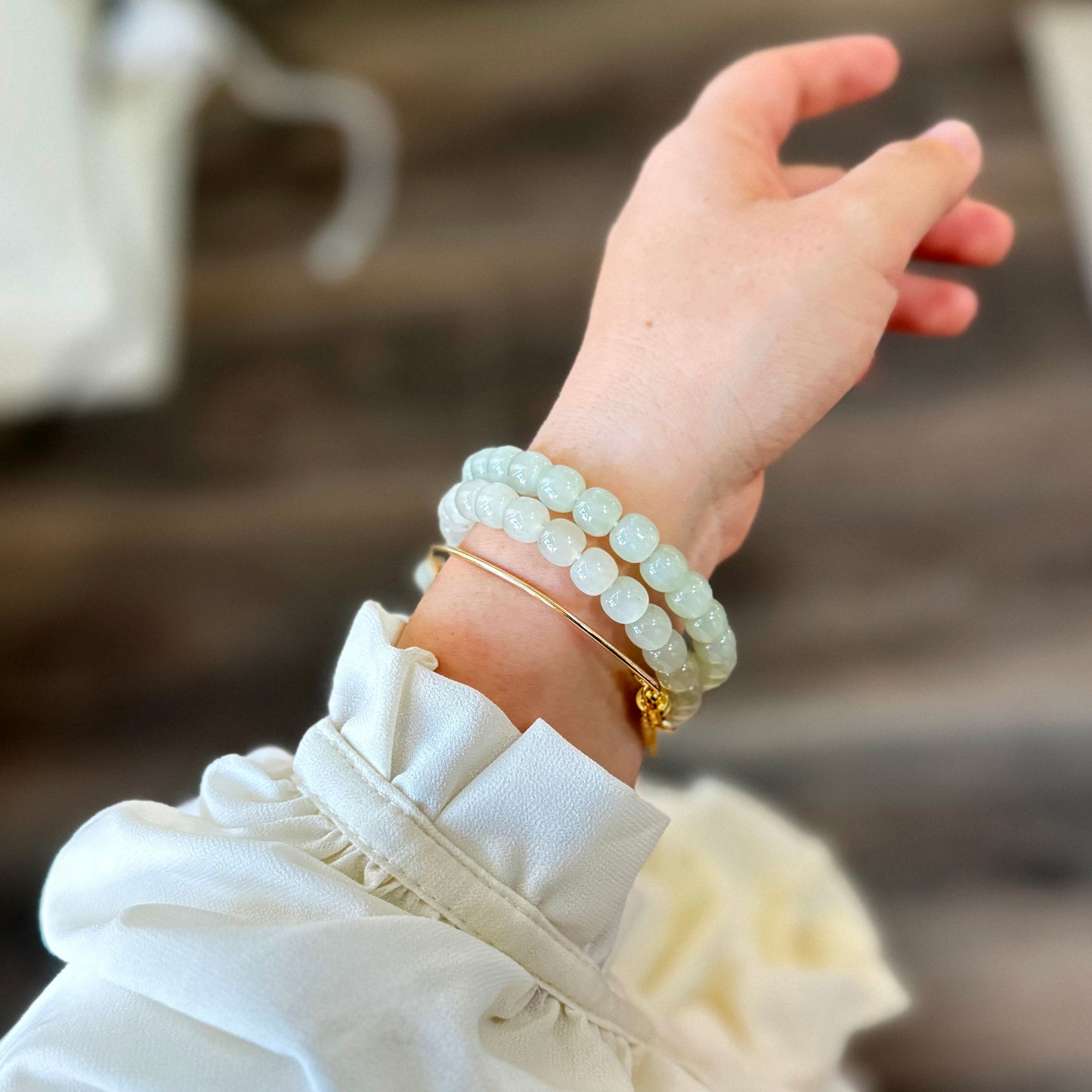 Natural Hetian Jade Beaded Bracelet, Authentic Nephrite Jade