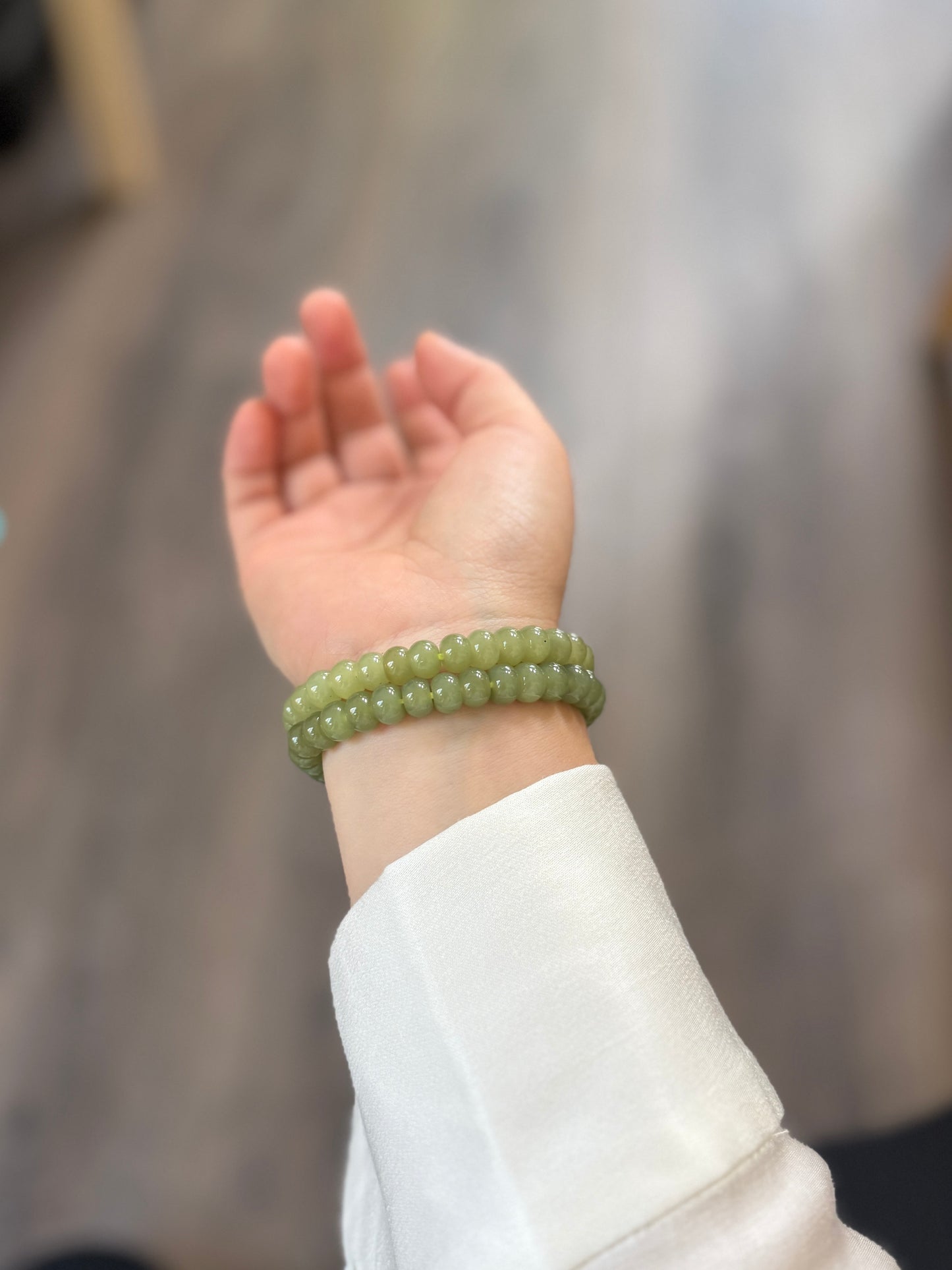 Natural Hetian Jade Beaded Bracelet, Authentic Nephrite Jade