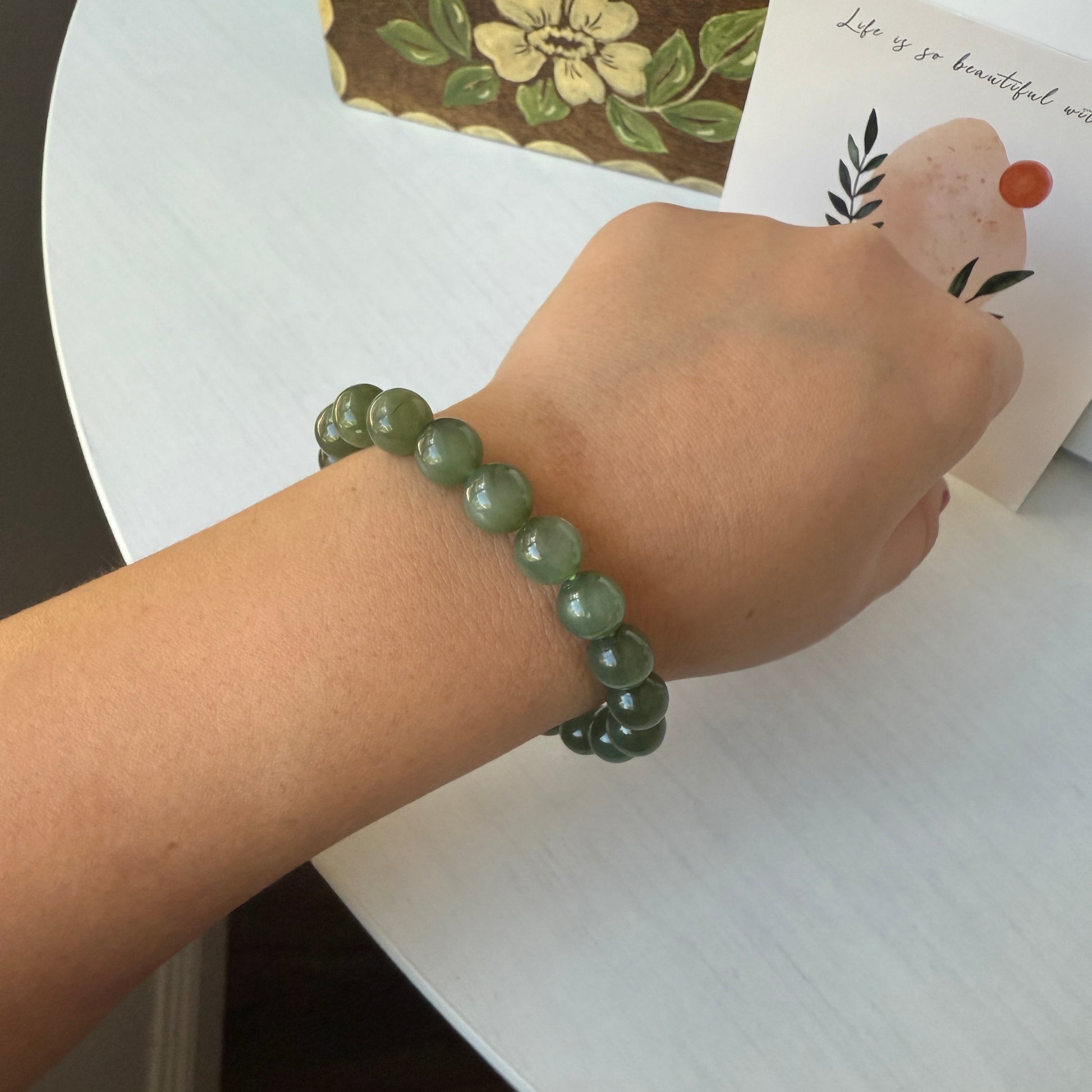 Natural Hetian Jade Beaded Bracelet, High Quality Nephrite (No Black Spots)