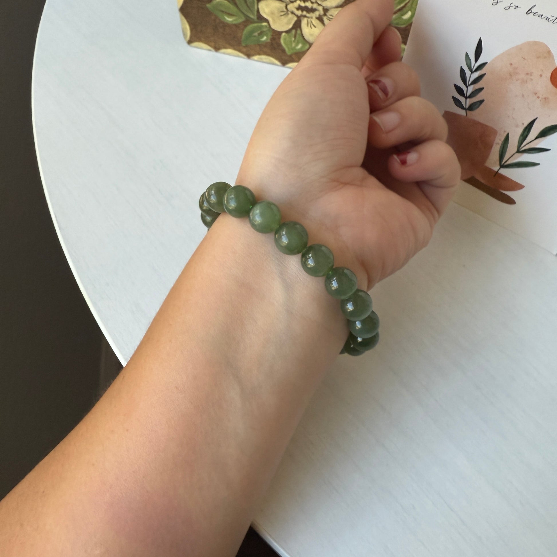 Natural Hetian Jade Beaded Bracelet, High Quality Nephrite (No Black Spots)