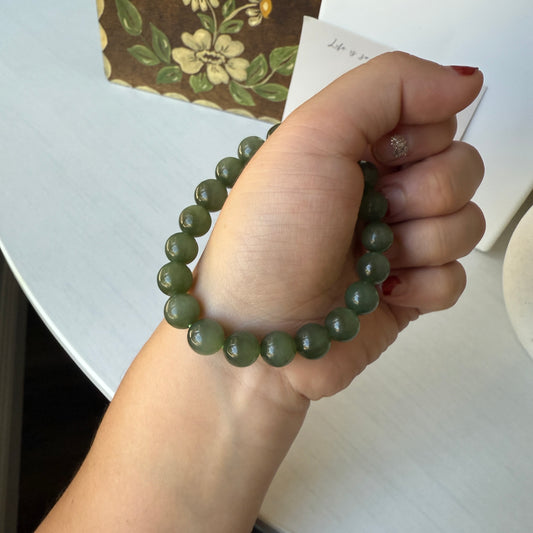 Natural Hetian Jade Beaded Bracelet, High Quality Nephrite (No Black Spots)