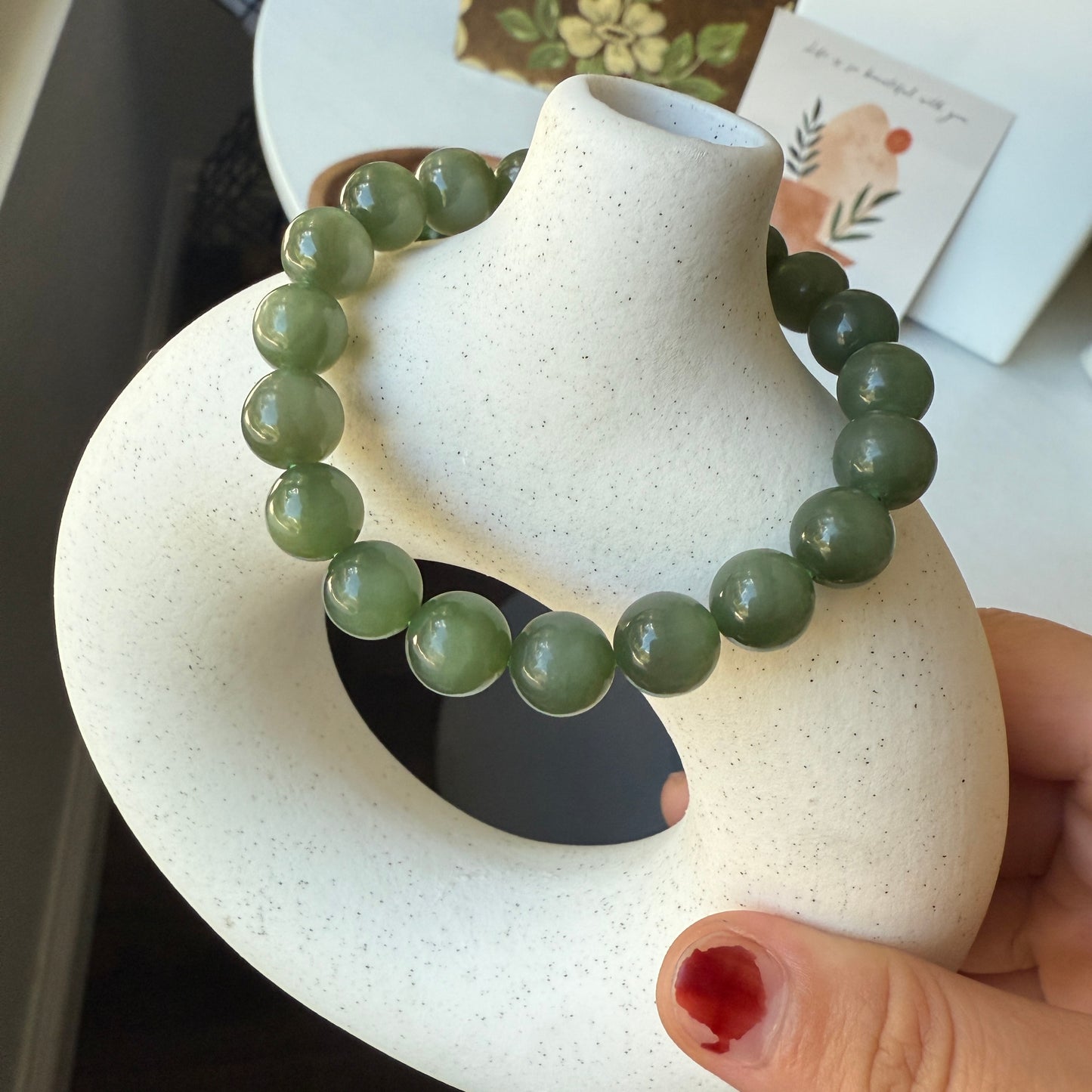 Natural Hetian Jade Beaded Bracelet, High Quality Nephrite (No Black Spots)