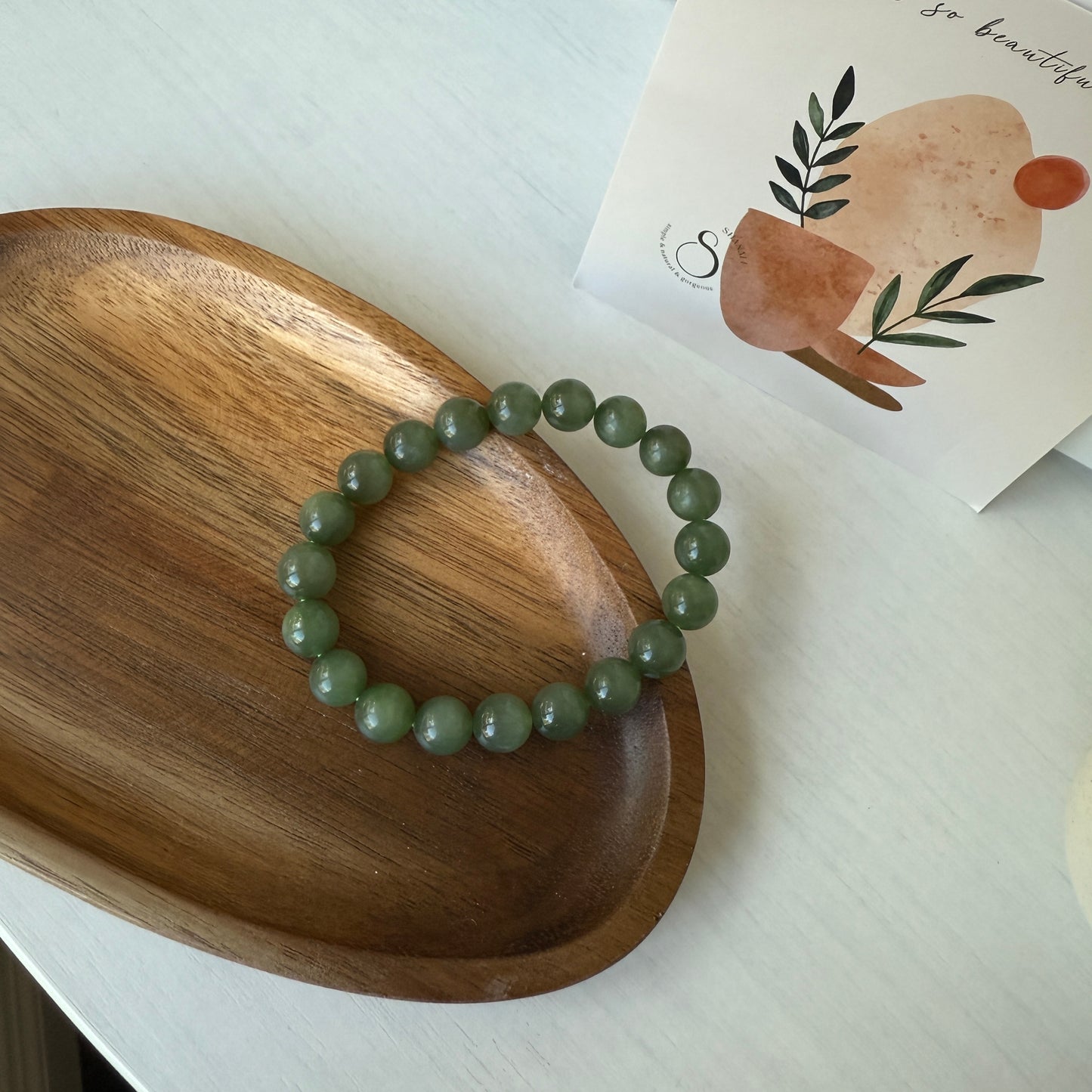 Natural Hetian Jade Beaded Bracelet, High Quality Nephrite (No Black Spots)