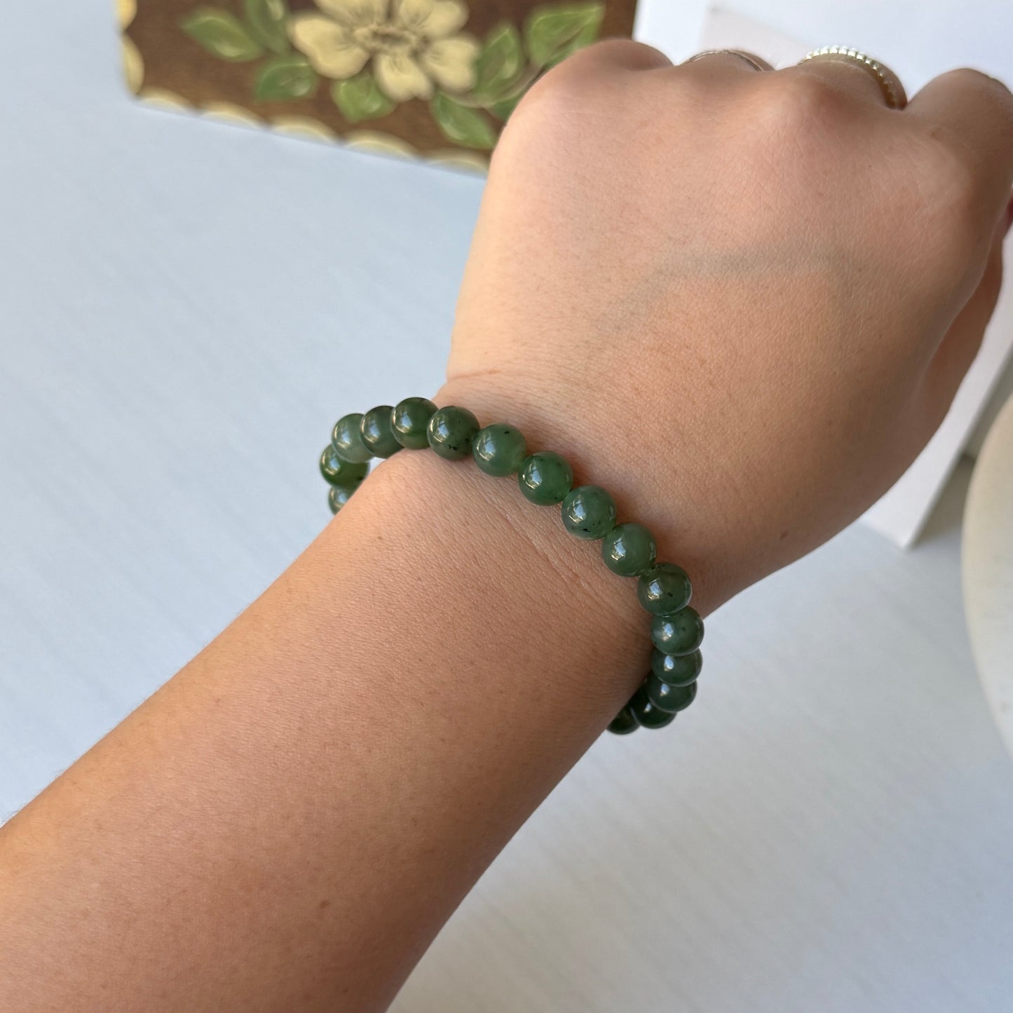 Natural Hetian Jade Bracelet, Beaded Nephrite Bracelet 