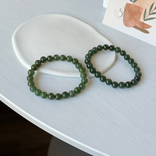Natural Hetian Jade Bracelet, Beaded Nephrite Bracelet 