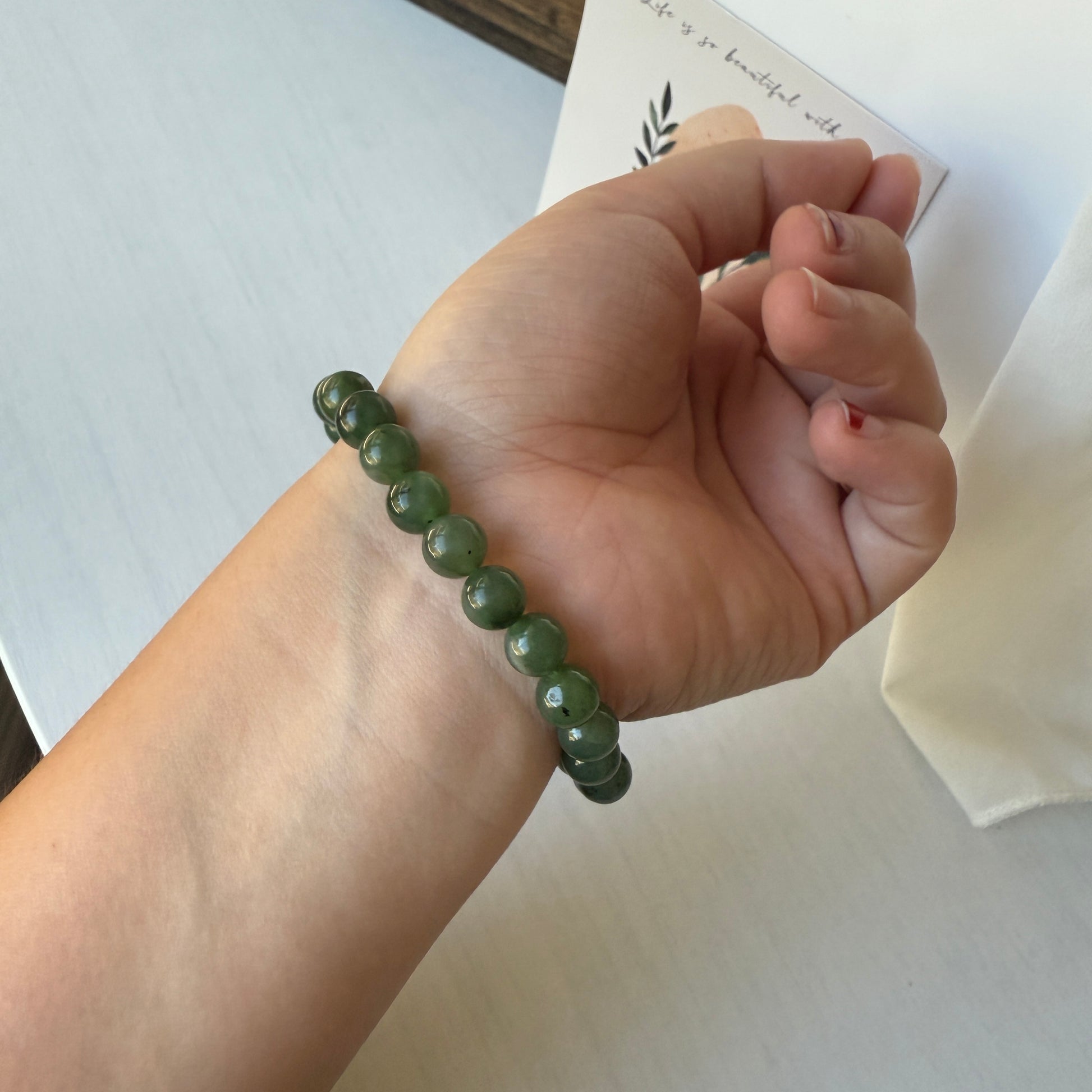 Natural Hetian Jade Bracelet, Beaded Nephrite Bracelet 