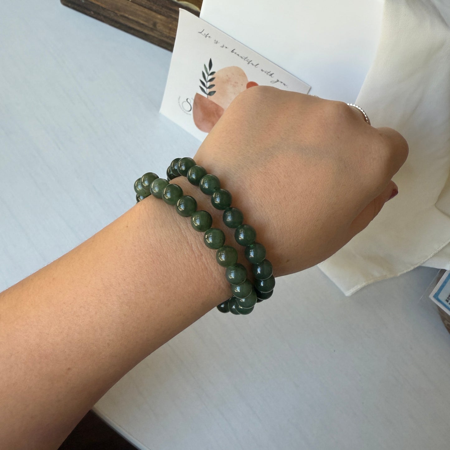 Natural Hetian Jade Bracelet, Beaded Nephrite Bracelet 