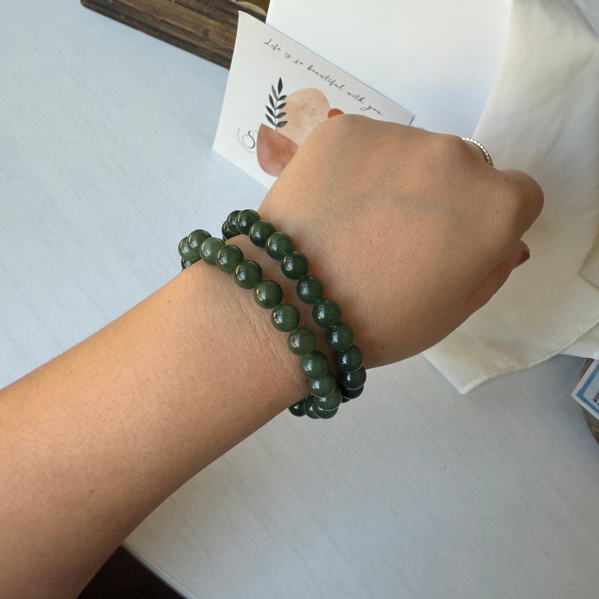 Natural Hetian Jade Bracelet, Beaded Nephrite Bracelet 
