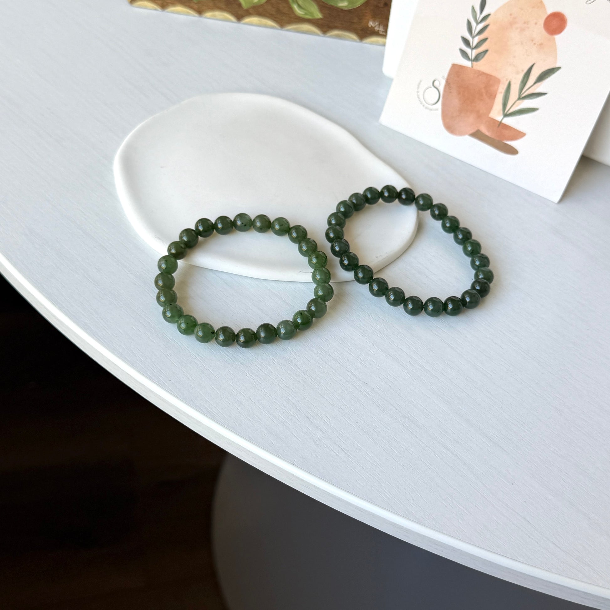 Natural Hetian Jade Bracelet, Beaded Nephrite Bracelet 