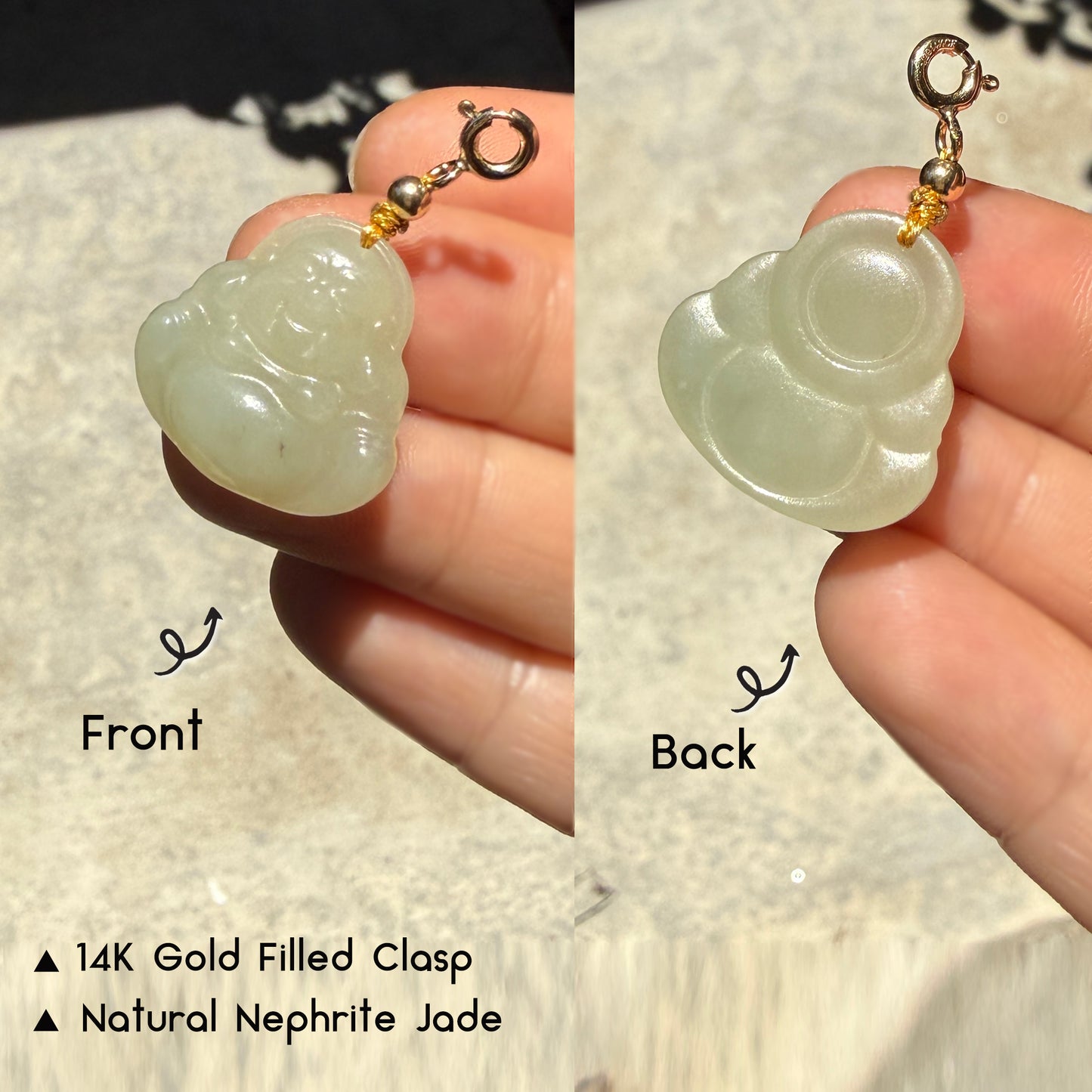 Natural Hetian Jade Buddha Pendant with 14K Gold Filled Clasp