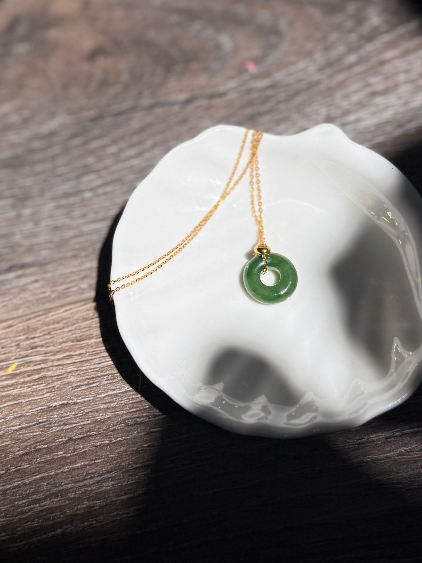 Natural Hetian Jade Necklace, Very Green Donut Nephrite Pendant