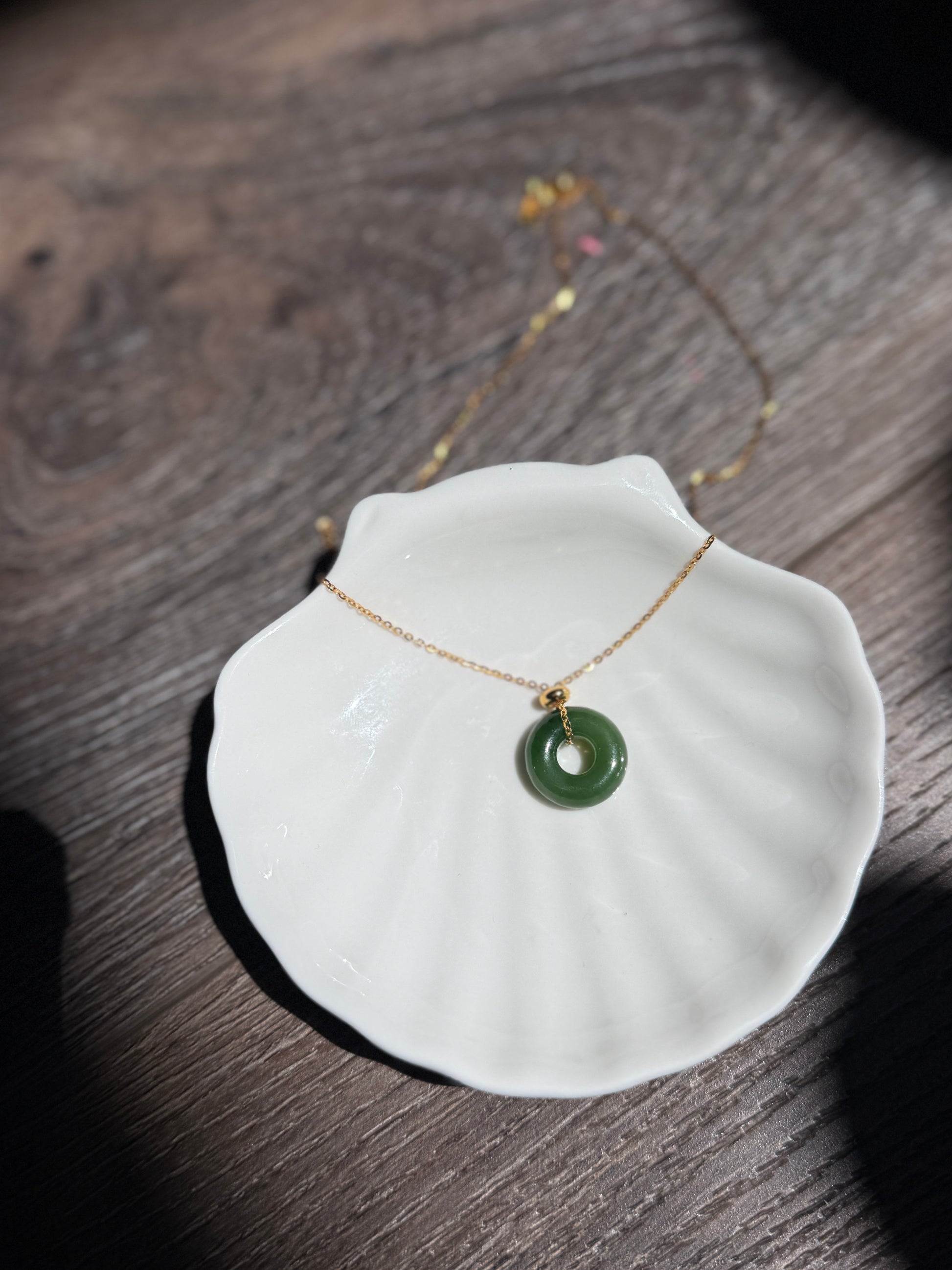 Natural Hetian Jade Necklace, Very Green Donut Nephrite Pendant