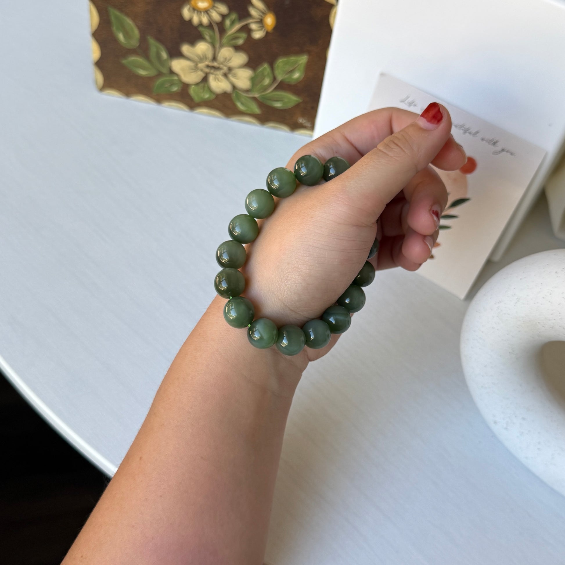 Natural Jade Beaded Bracelet, Cat Eye Jade Bracelet, High Quality Hetian Jade